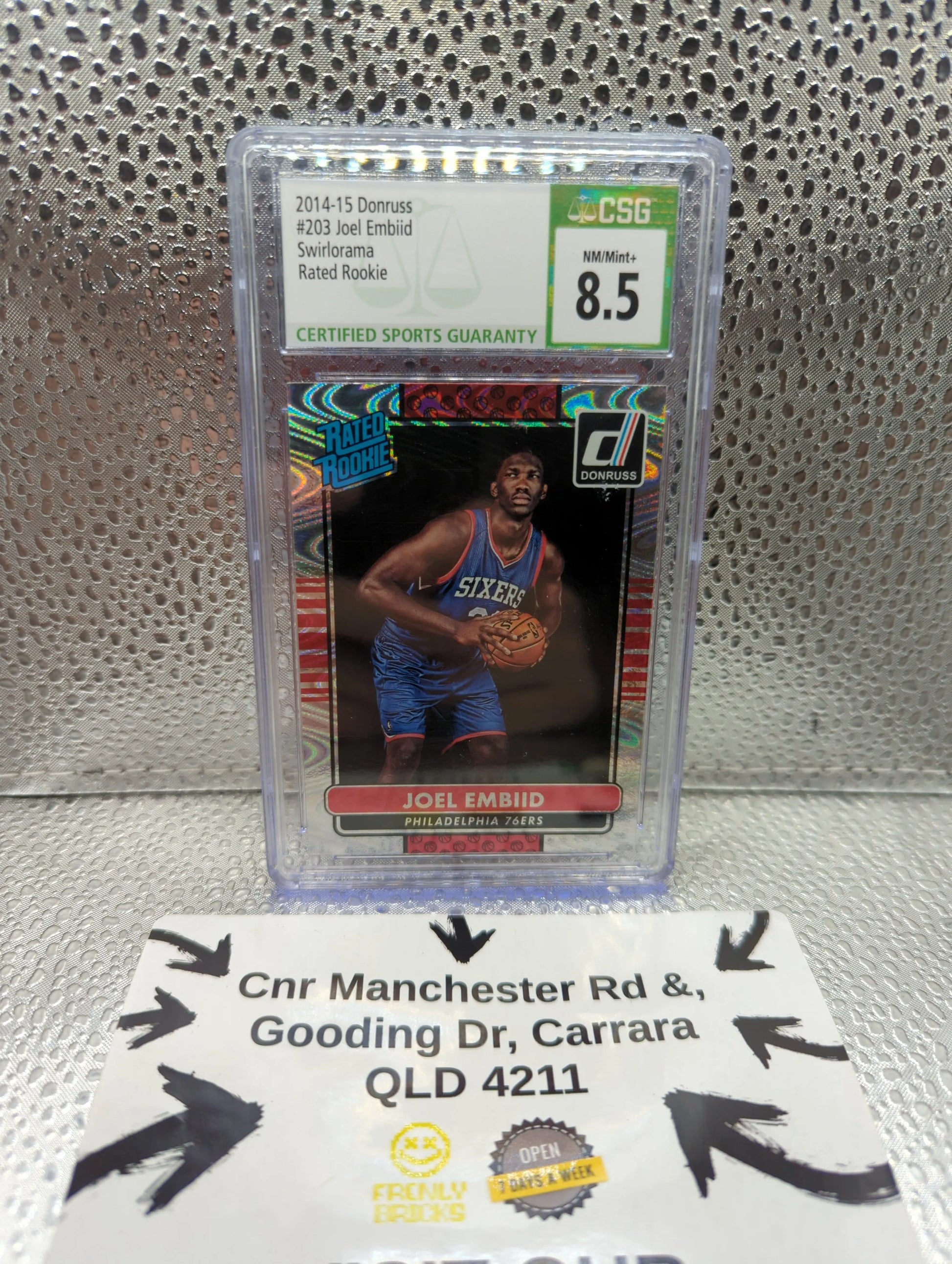 2014-15 Donruss #203 Joel Embiid Swirlorama RATED ROOKIE CSG 8.5 FRENLY BRICKS - Open 7 Days