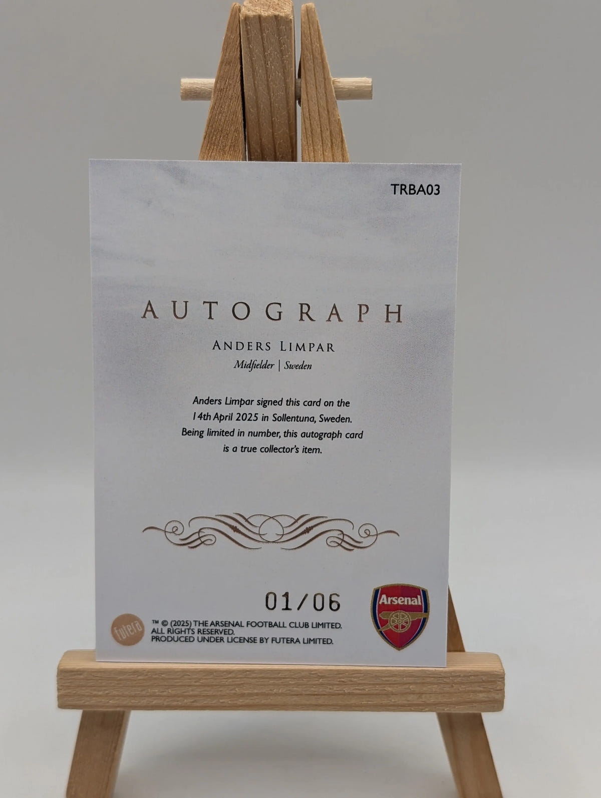 2025 Futera Anders Limpar /7 Auto Autograph Arsenal FRENLY BRICKS - Open 7 Days image 4