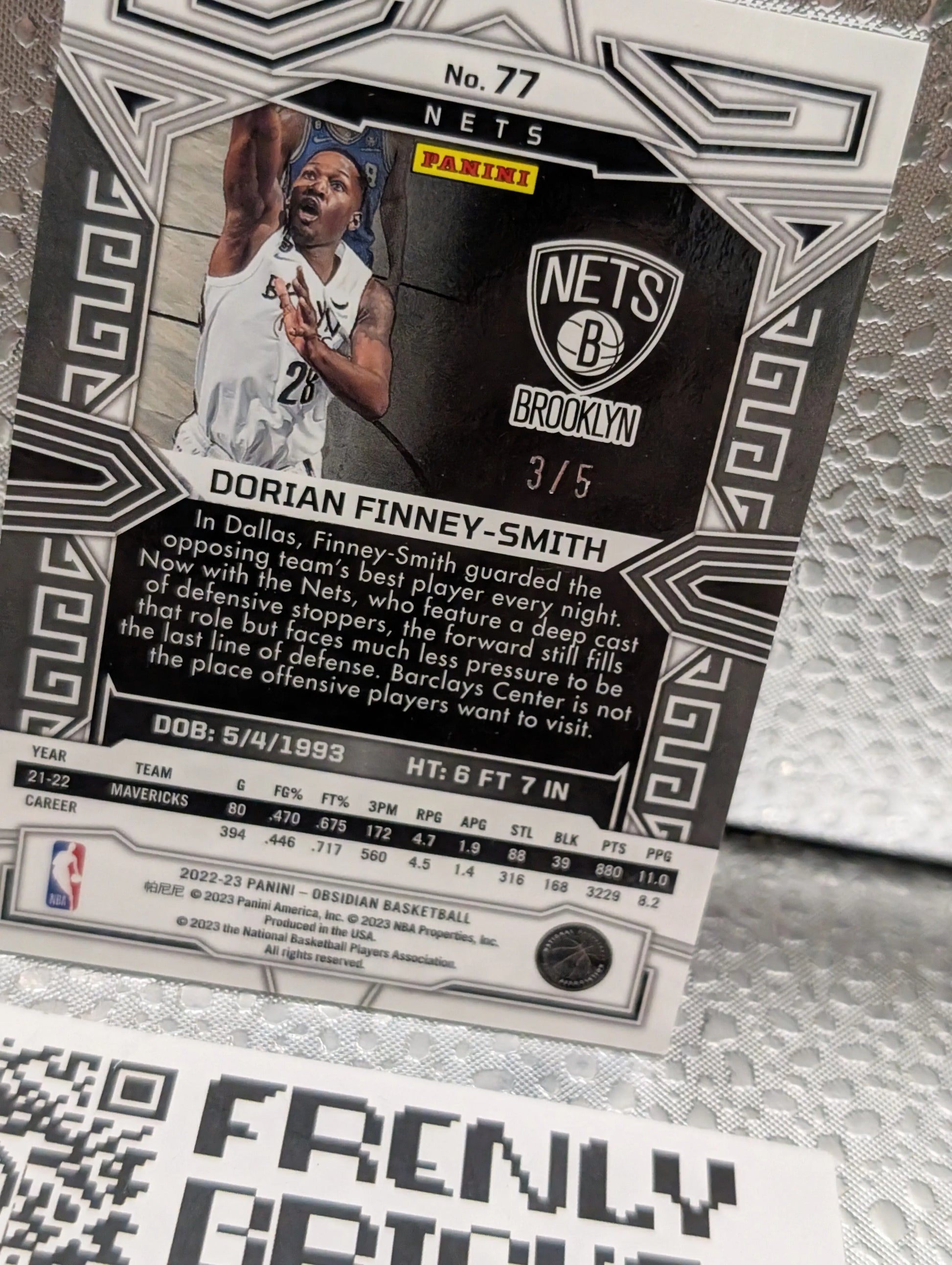 2022-23 Panini Obsidian Electric Etch Red /5 Dorian Finney-Smith #77 Nets SP FRENLY BRICKS - Open 7 Days