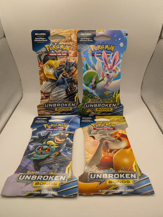 Art Set of 4 Blister Sealed Booster Packs: Pokemon SM unbroken Bonds Cards ENG FRENLY BRICKS - Open 7 Days