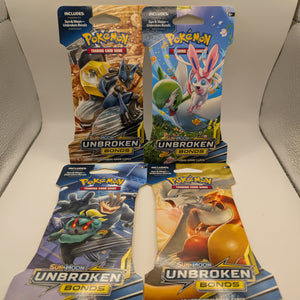 Art Set of 4 Blister Sealed Booster Packs: Pokemon SM unbroken Bonds Cards ENG FRENLY BRICKS - Open 7 Days
