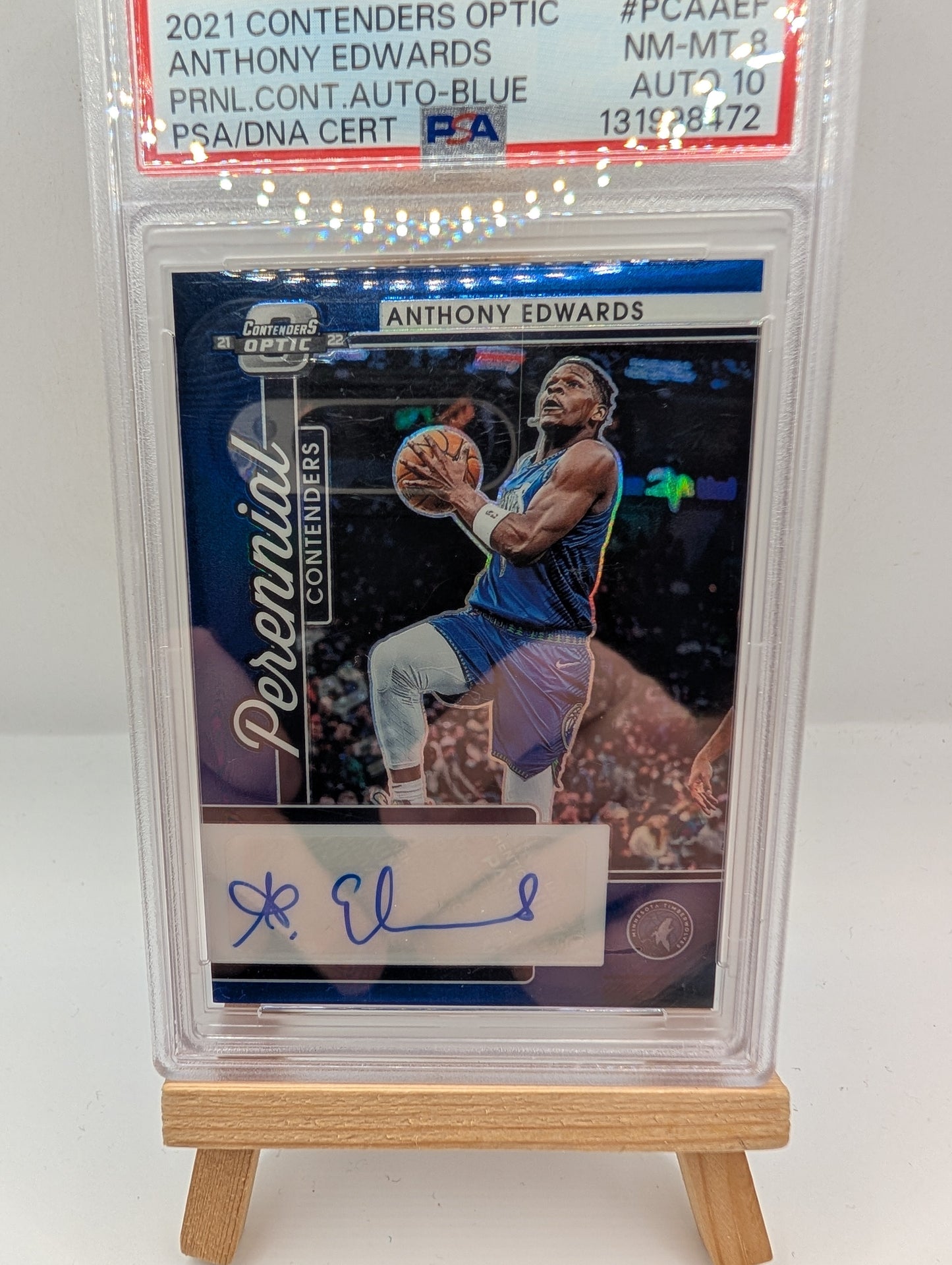 2021-22 Contenders Optic Perennial Contenders Autograph Blue Anthony Edwards /75 PSA 8 FRENLY BRICKS - Open 7 Days