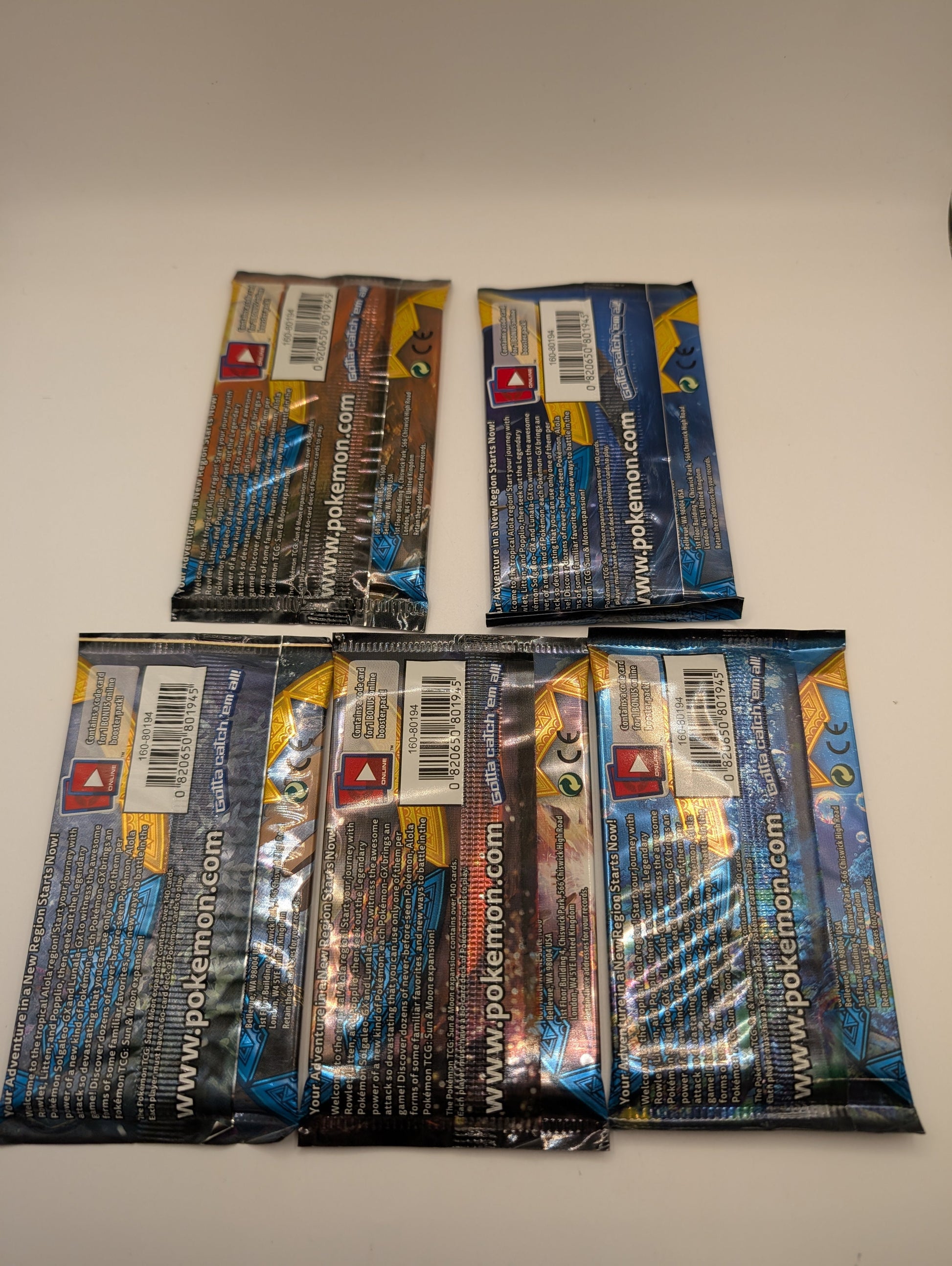 Art Set Of 5 Pokémon TCG: Sun and Moon Base Set Booster Packs Factory Sealed FRENLY BRICKS - Open 7 Days