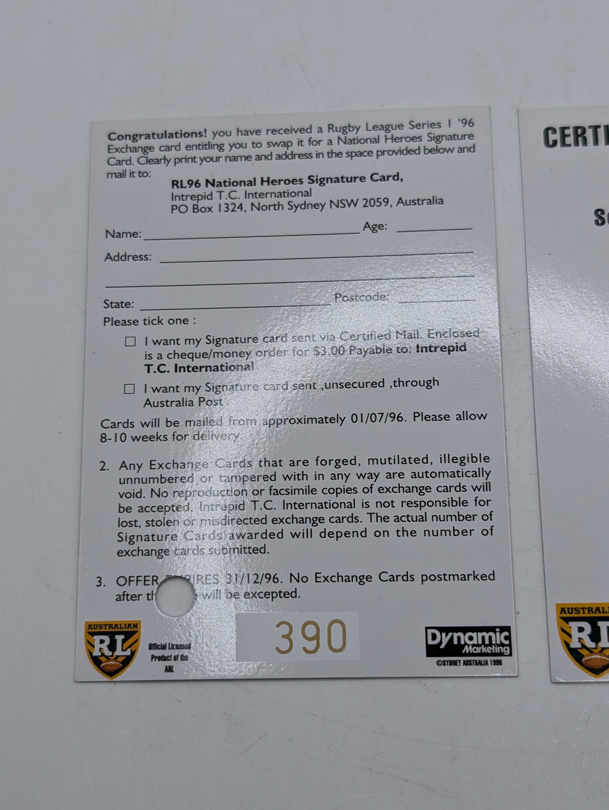 1996 Dynamic Rugby League National Heroes NH5 Steve Renouf Redemption/Auto/Cert FRENLY BRICKS - Open 7 Days