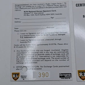 1996 Dynamic Rugby League National Heroes NH5 Steve Renouf Redemption/Auto/Cert FRENLY BRICKS - Open 7 Days