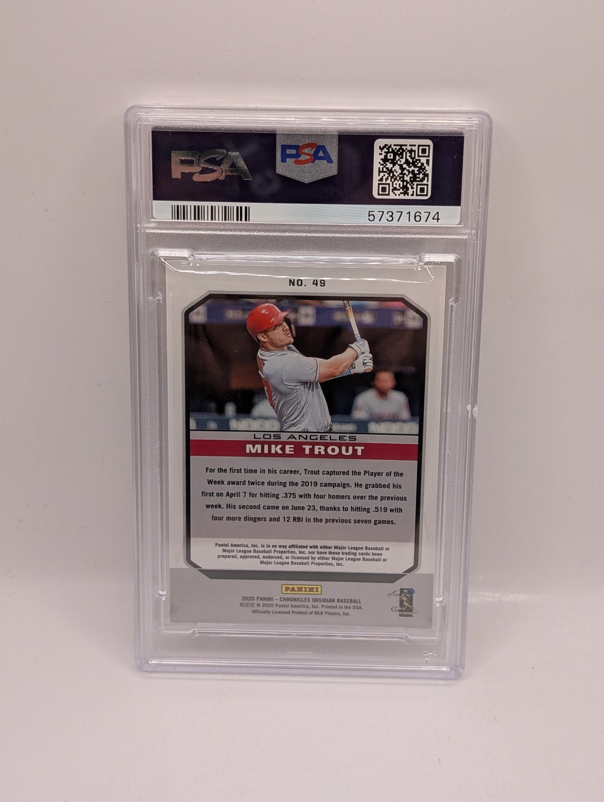 2020 Chronicles Mike Trout Obsidian Card #49 Angels PSA 10 FRENLY BRICKS - Open 7 Days
