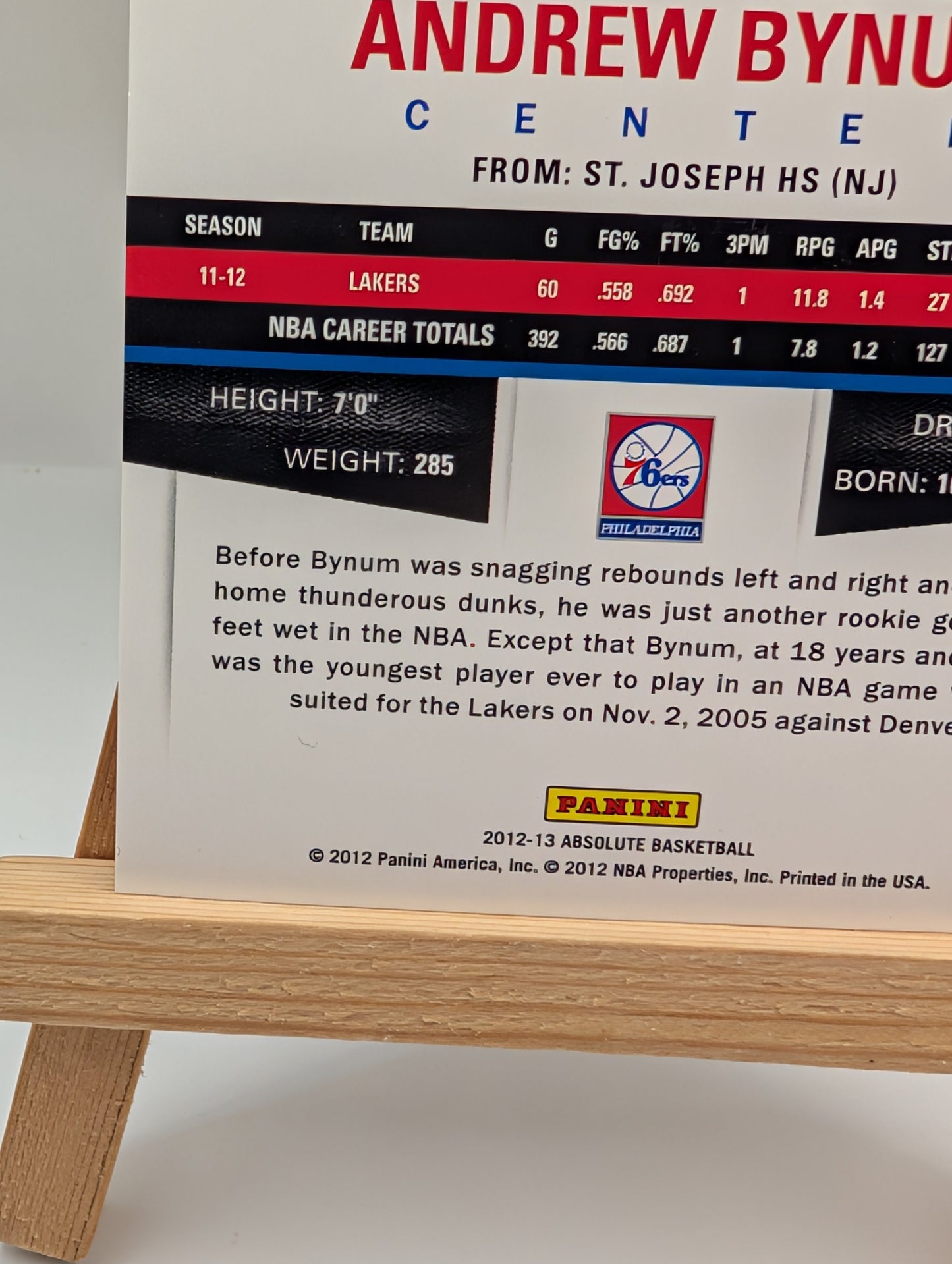 ANDREW BYNUM 2012-13 PANINI ABSOLUTE SPECTRUM 1/1 SSP 76ers FRENLY BRICKS - Open 7 Days