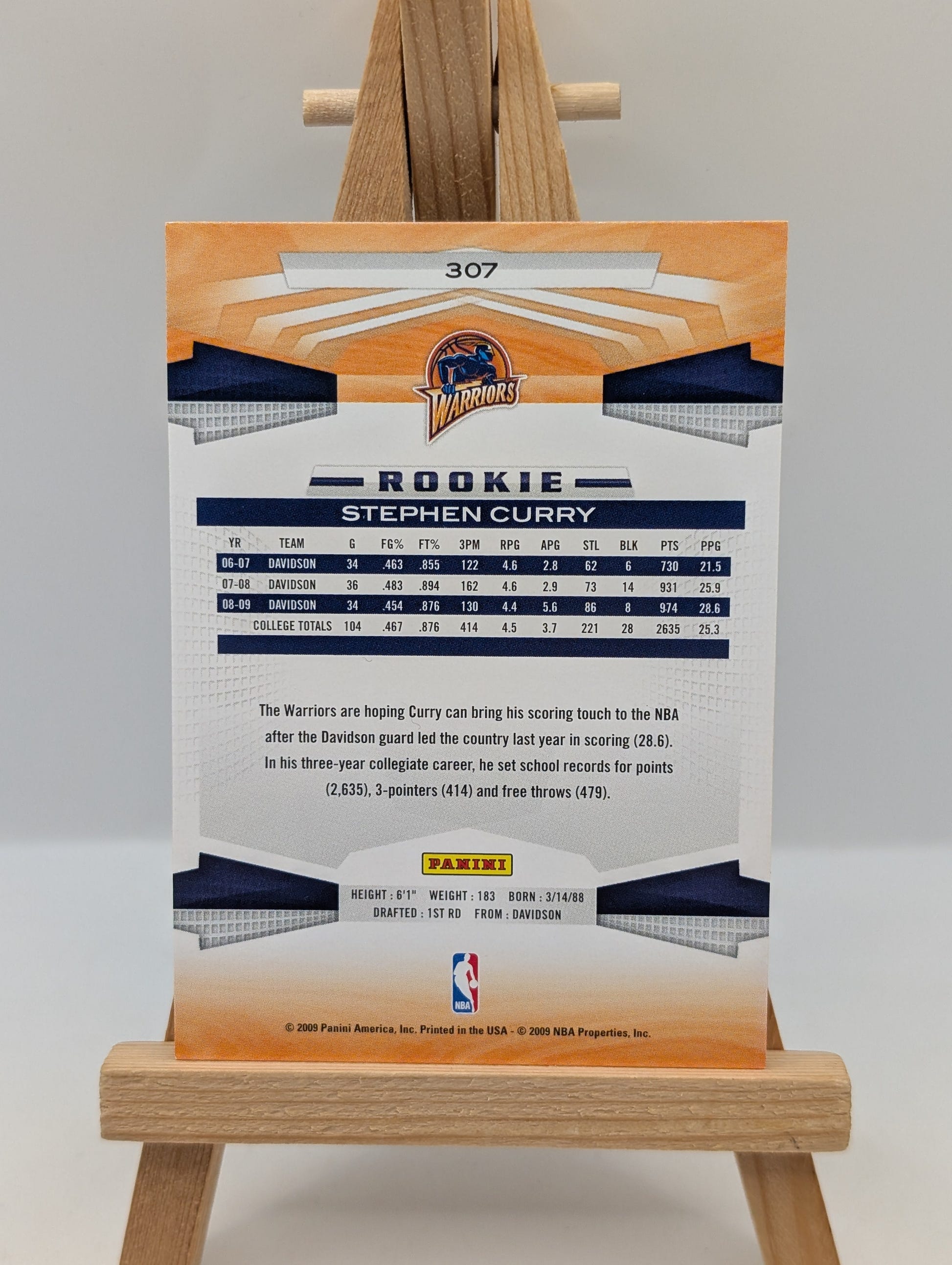 2009-10 Panini Stephen Curry Rookie Card #307 Warriors FRENLY BRICKS - Open 7 Days image 3