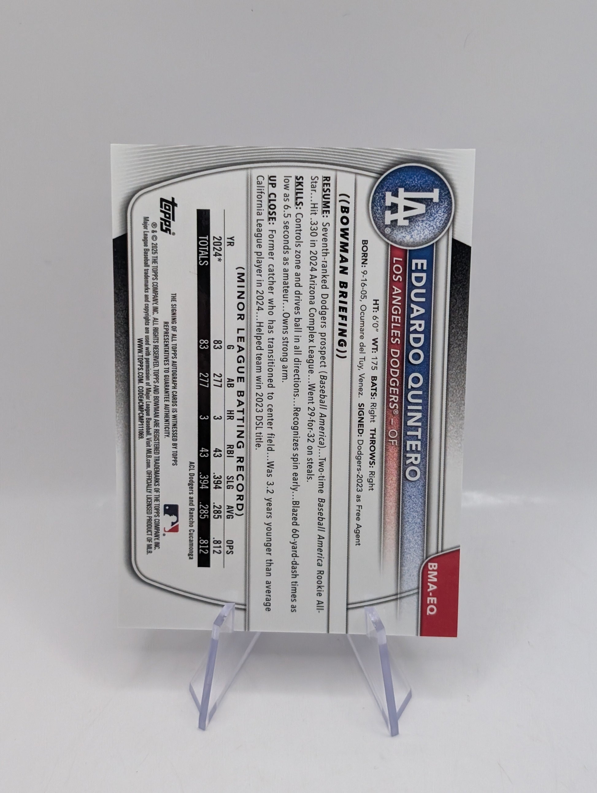 2025 Bowman Chrome Eduardo Quintero Purple Mojo Auto /199 Dodgers FRENLY BRICKS - Open 7 Days