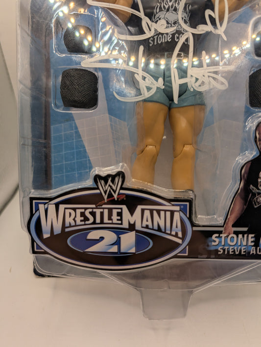 WWE WrestleMania 21 Stone Cold Steve Austin Action Figure 2005 New SIGNED AUTO FRENLY BRICKS - Open 7 Days