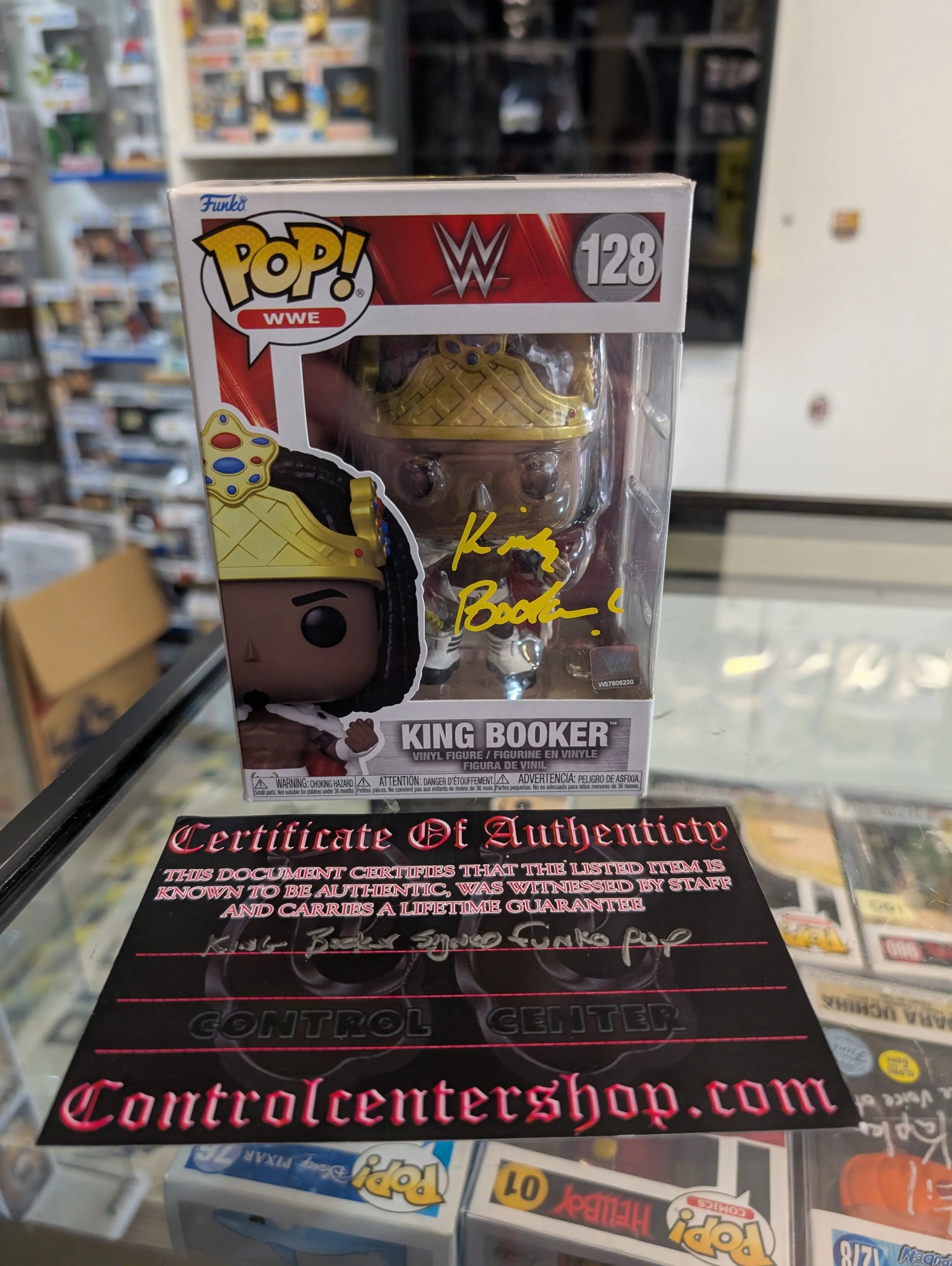 WWE - King Booker Pop! Vinyl Figure #128 signed with COA see pics FRENLY BRICKS - Open 7 Days