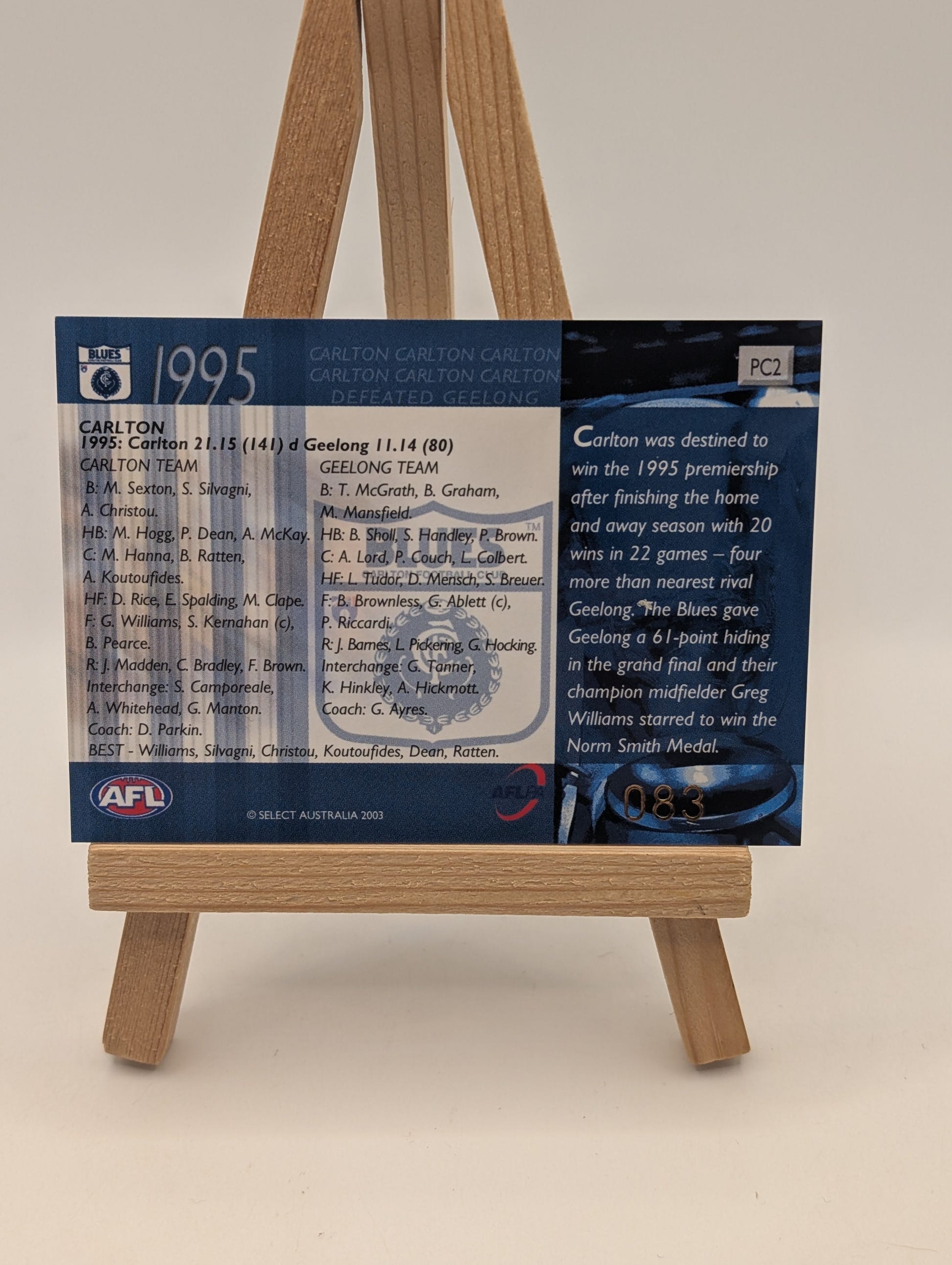 2003 Select AFL XL Ultra AFL/VFL Premiership Commemorative PC2 Carlton 1995 FRENLY BRICKS - Open 7 Days image 3