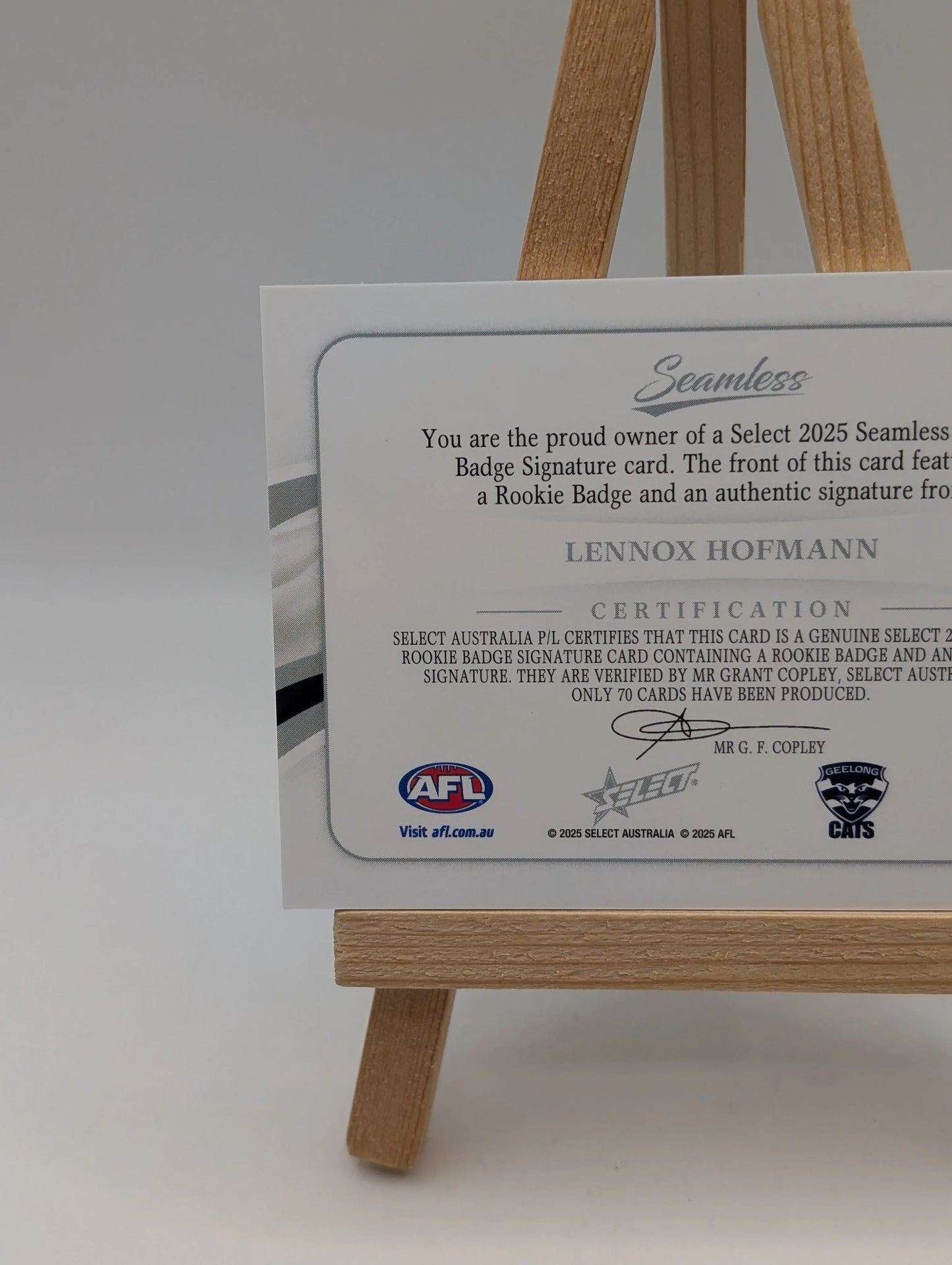 2025 AFL Select Seamless Rookie Badge Signature Lennox Hofmann /70 FRENLY BRICKS - Open 7 Days