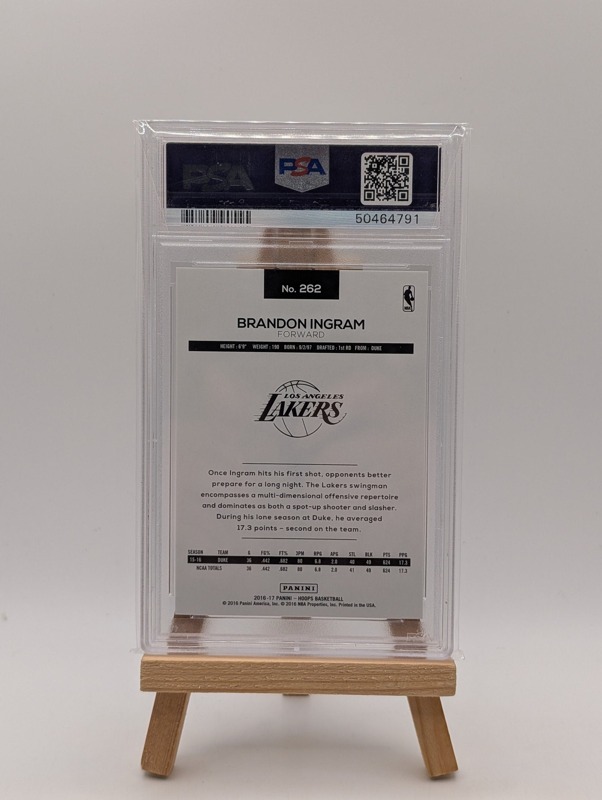 2016-17 Hoops Brandon Ingram RC Rookie #262 Lakers Silver /99 PSA 9 FRENLY BRICKS - Open 7 Days