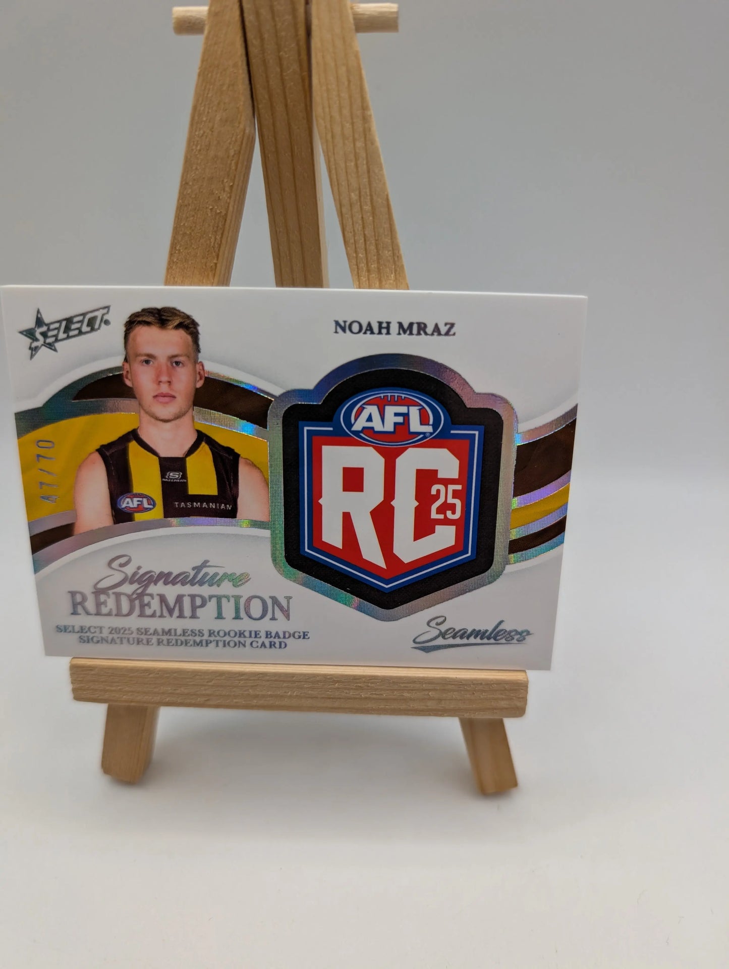 Noah Mraz Rookie Badge Signature Redemption Seamless AFL Select  /70 FRENLY BRICKS - Open 7 Days