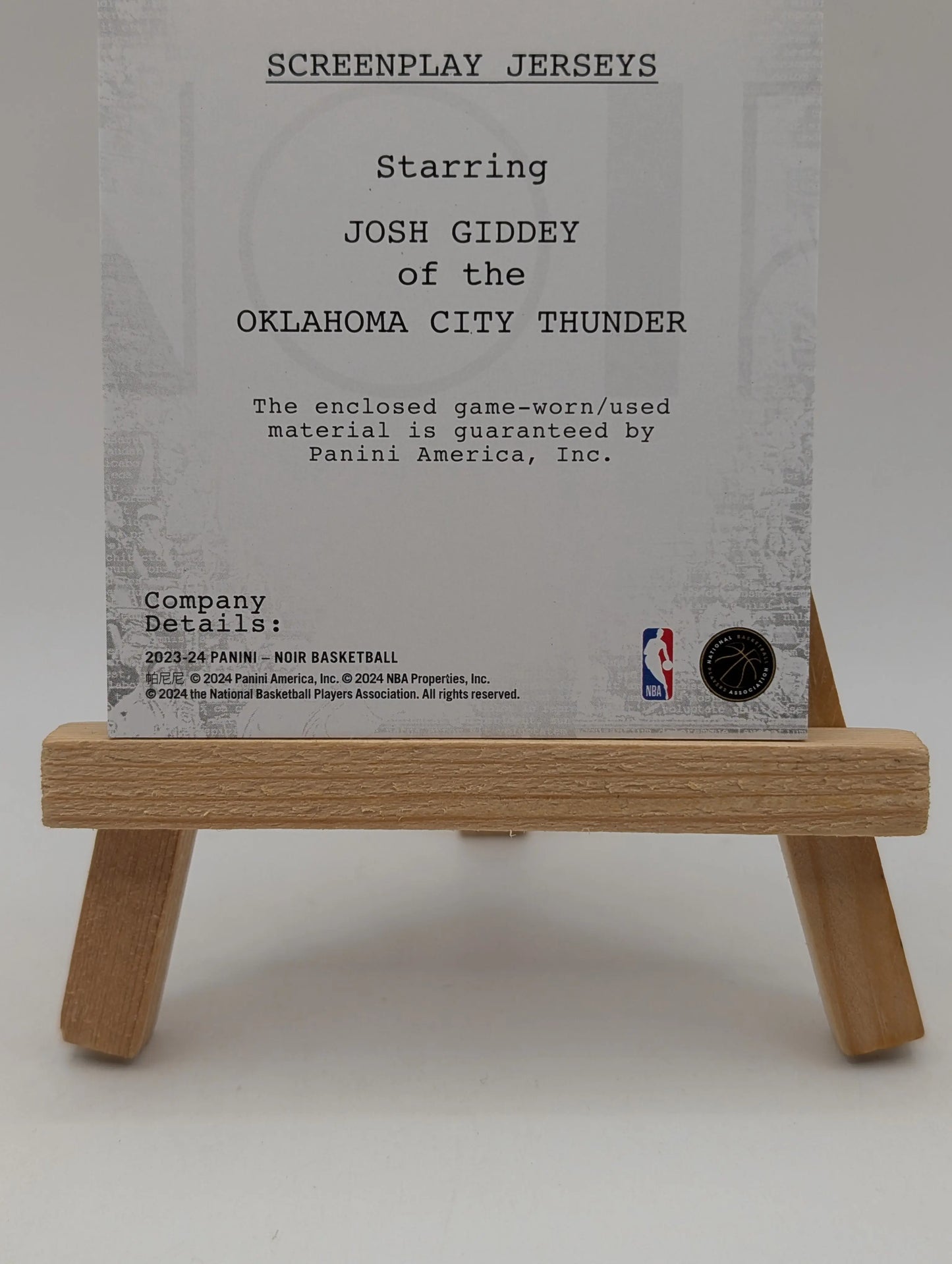 2023 Noir Screen Play Jerseys Josh Giddey Game Worn Patch /99 FRENLY BRICKS - Open 7 Days