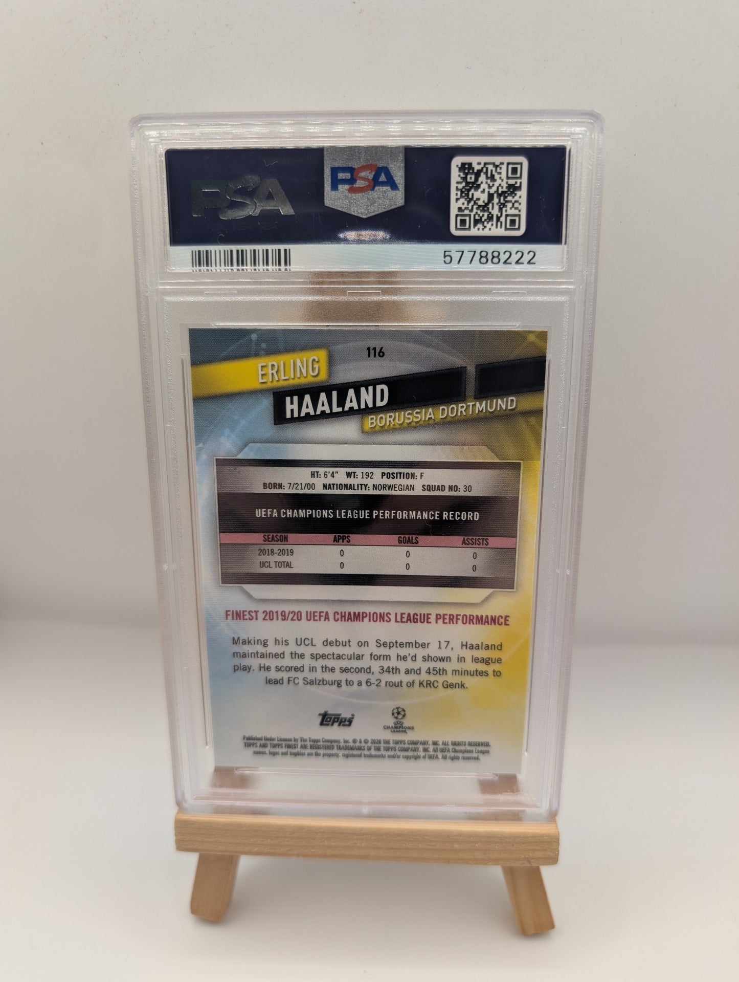 2019-20 Topps Finest Ucl Erling Haaland Refractor Rc #116 SP PSA 9 FRENLY BRICKS - Open 7 Days