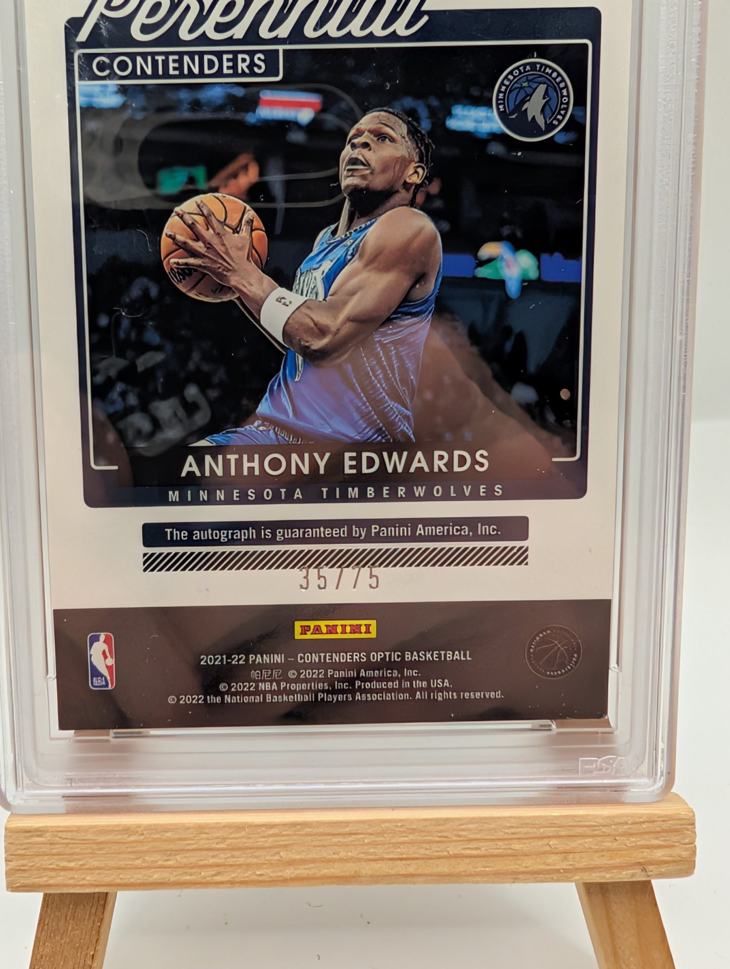 2021-22 Contenders Optic Perennial Contenders Autograph Blue Anthony Edwards /75 PSA 8 FRENLY BRICKS - Open 7 Days