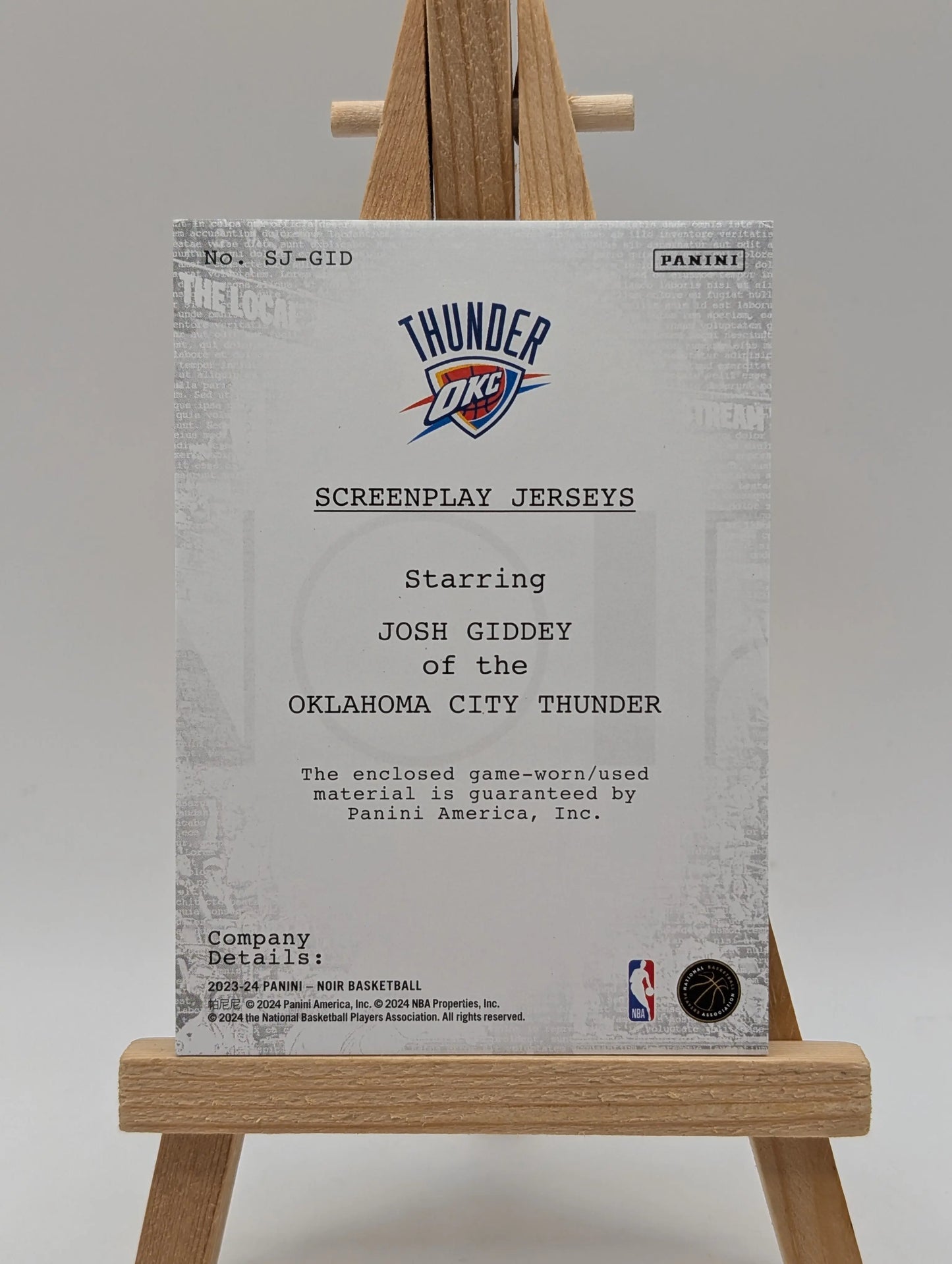2023 Noir Screen Play Jerseys Josh Giddey Game Worn Patch /99 FRENLY BRICKS - Open 7 Days
