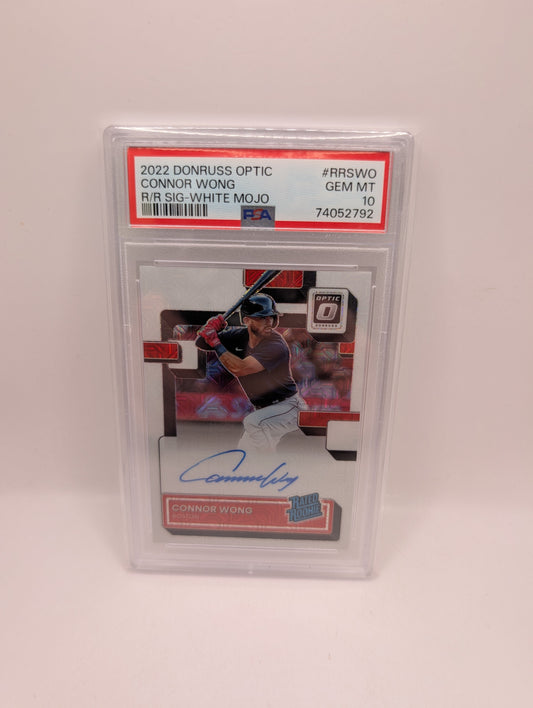 CONNOR WONG RATED ROOKIE AUTO /99 2022 Panini Donruss Optic White Mojo Red Sox PSA 10 FRENLY BRICKS - Open 7 Days