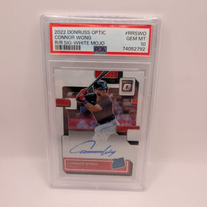 CONNOR WONG RATED ROOKIE AUTO /99 2022 Panini Donruss Optic White Mojo Red Sox PSA 10 FRENLY BRICKS - Open 7 Days