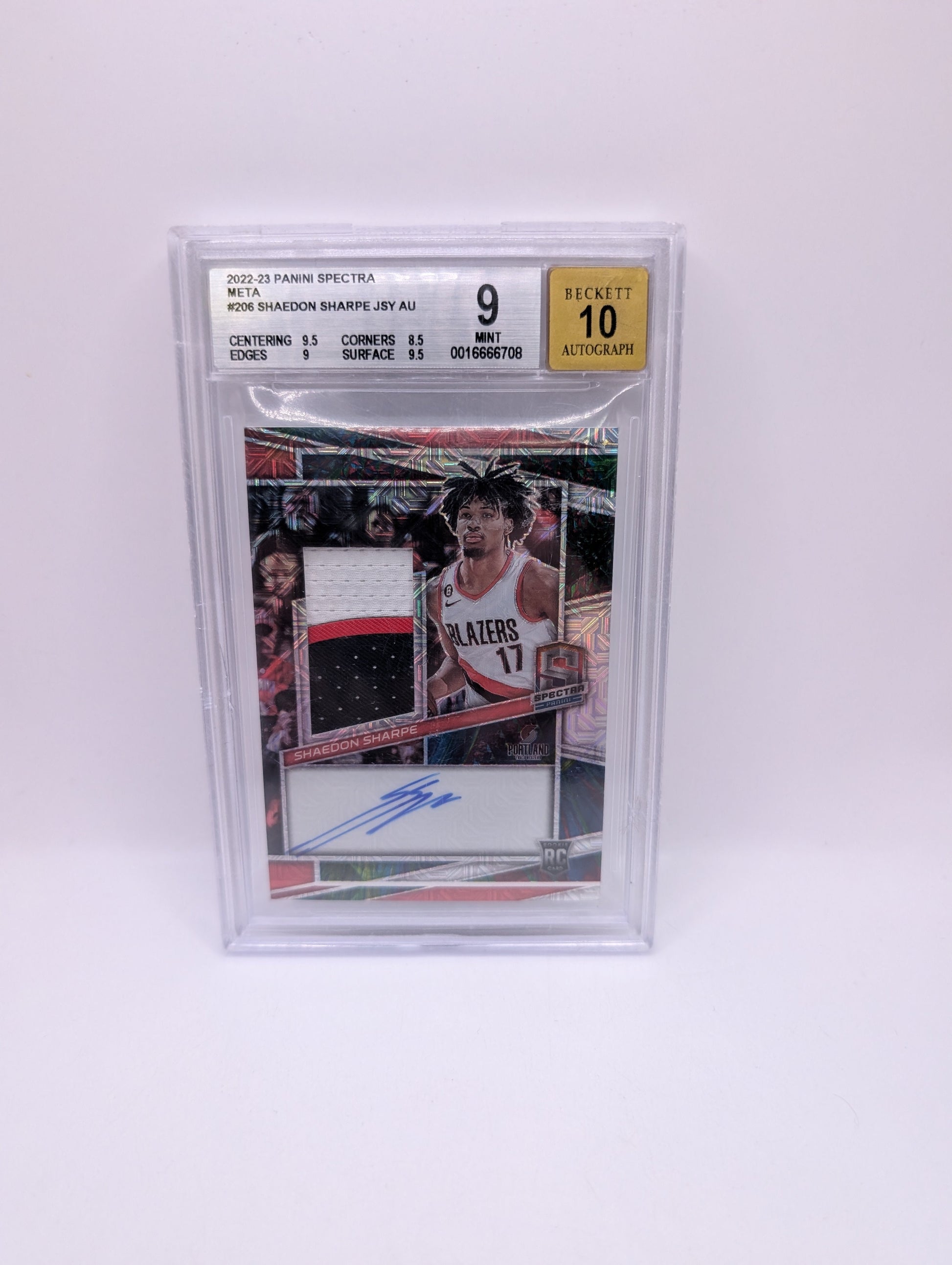 2022-23 Panini Spectra - Rookie Jersey Autographs  #206 Shaedon Sharpe /25 Bgs 9 FRENLY BRICKS - Open 7 Days