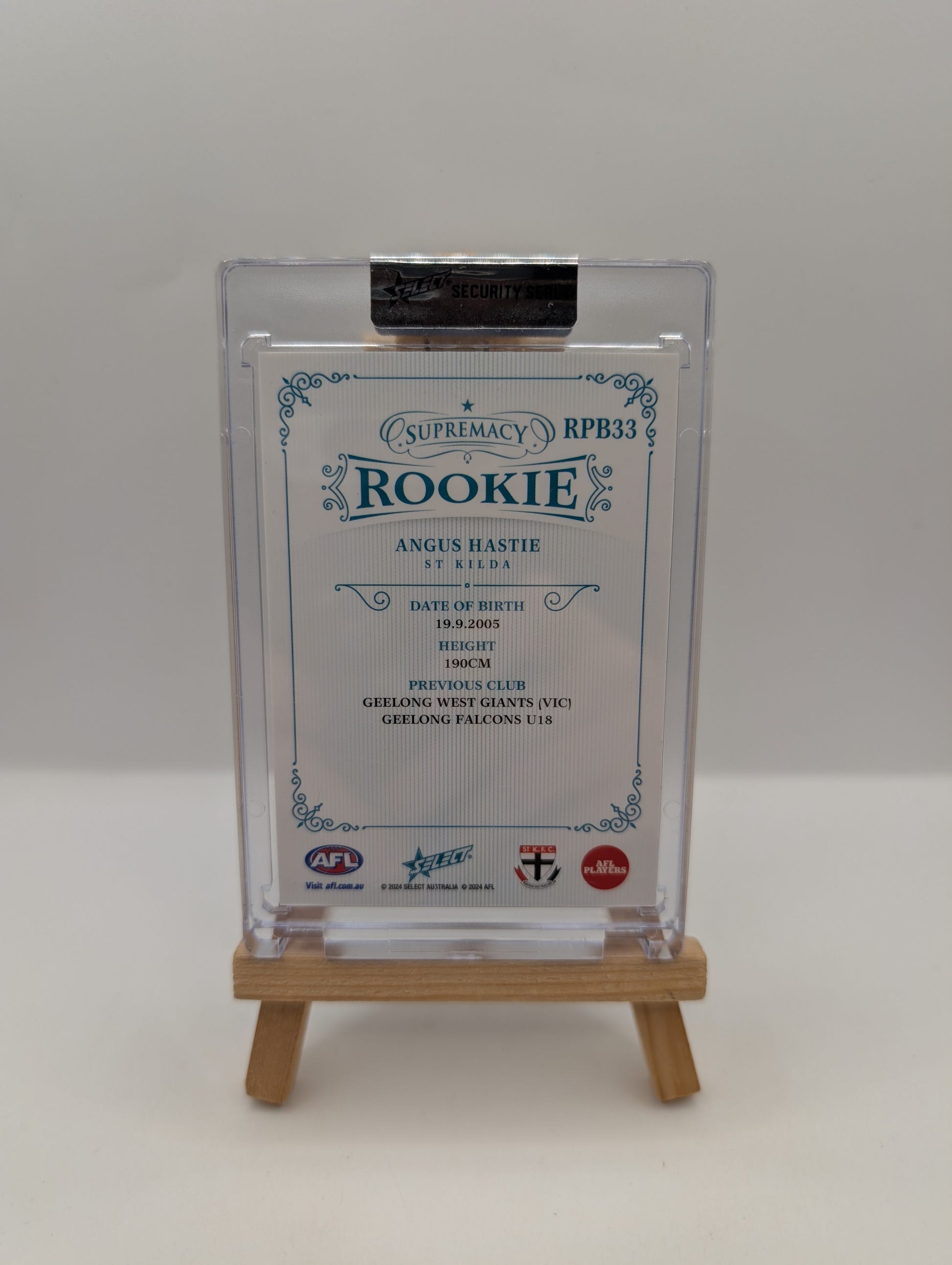 2024 AFL SELECT SUPREMACY ROOKIE ANGUS HASTIE BLUE /75  ST KILDA FRENLY BRICKS - Open 7 Days image 3