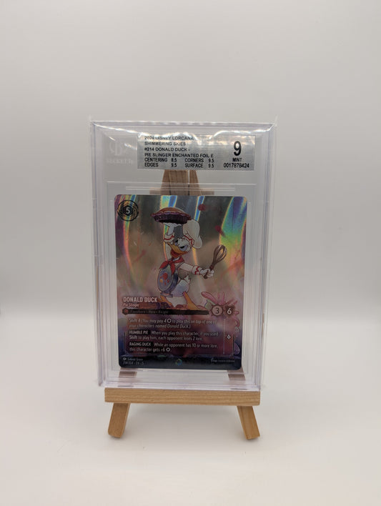 Lorcana Donald Duck - Pie Slinger (Enchanted) NM Holofoil Shimmering Skies BGS 9 FRENLY BRICKS - Open 7 Days