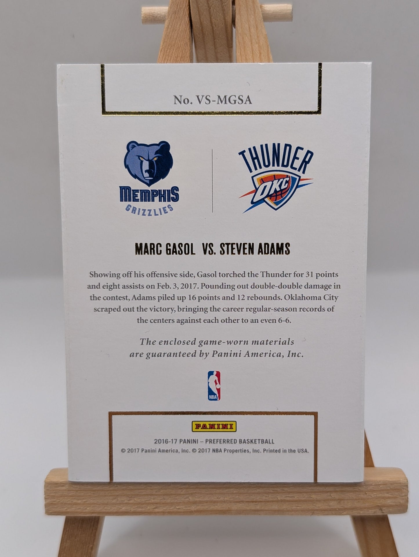 2017 Panini Preferred Marc Gasol vs Steven Adams Jersey Booklet VS-MGSA /99 FRENLY BRICKS - Open 7 Days