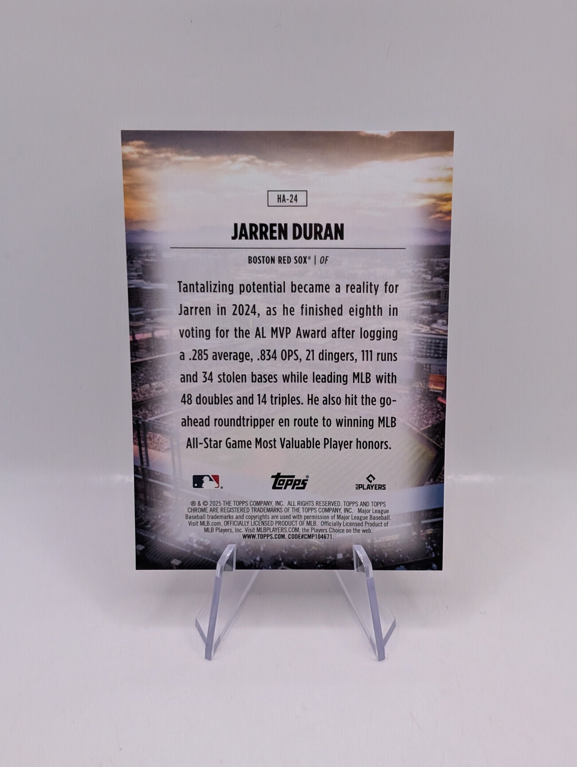 2025 TOPPS Series 2 Jarren Duran Home Field Advantage #HA-24 Boston Red Sox FRENLY BRICKS - Open 7 Days