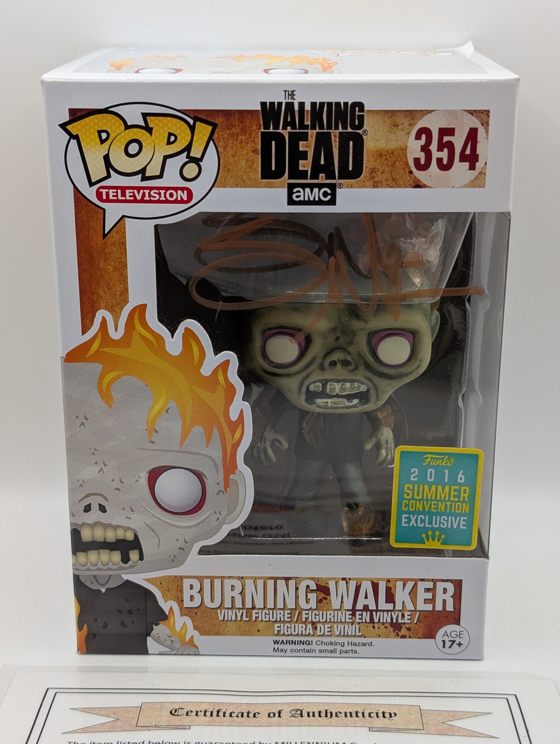 Funko Pop The Walking Dead - Burning Walker #354 Signed COA Greg Nicotero FRENLY BRICKS - Open 7 Days