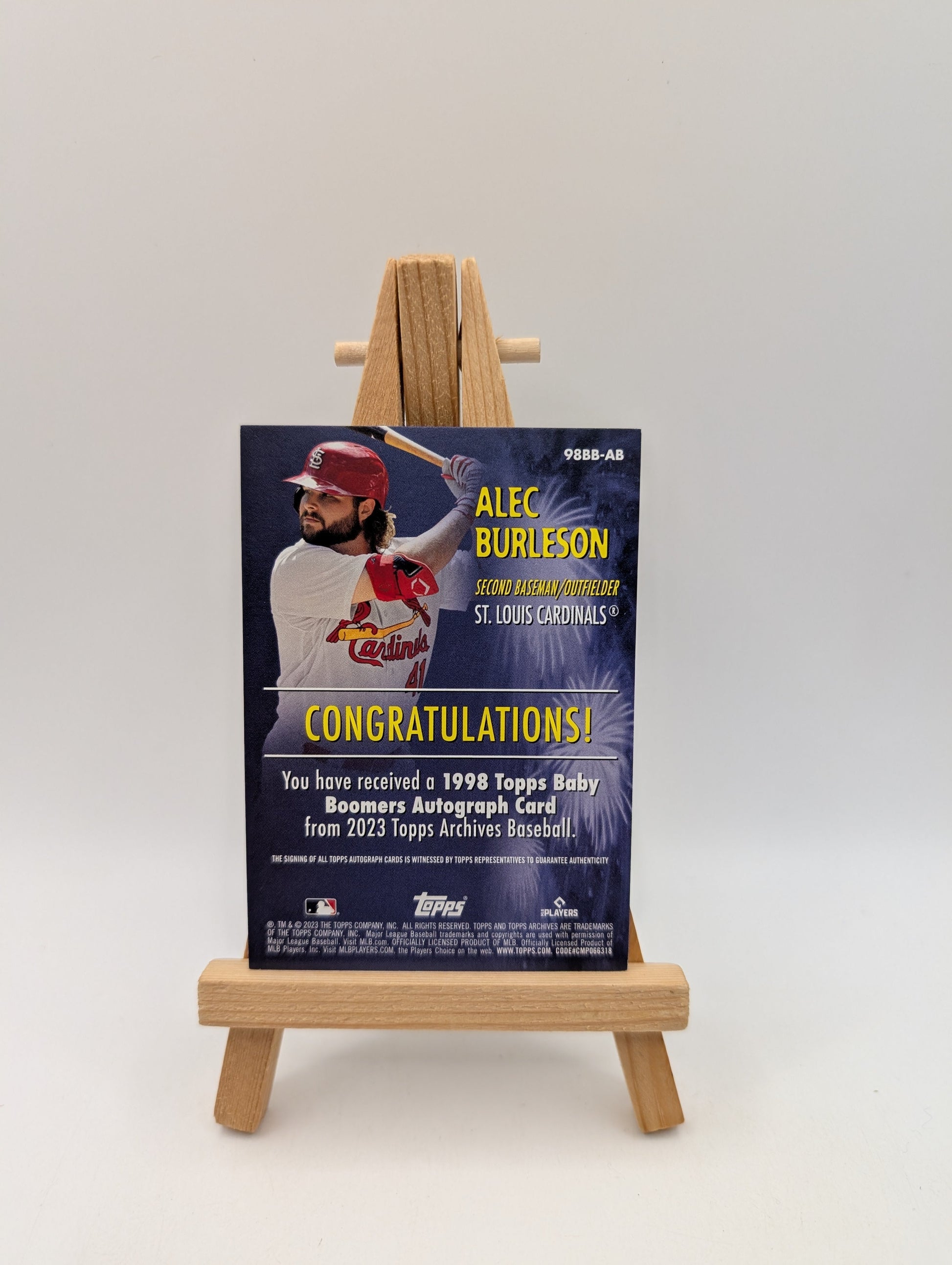 2023 Topps Baby Boomers ALEC BURLESON Rookie Auto #98BB-AB Cardinals FRENLY BRICKS - Open 7 Days
