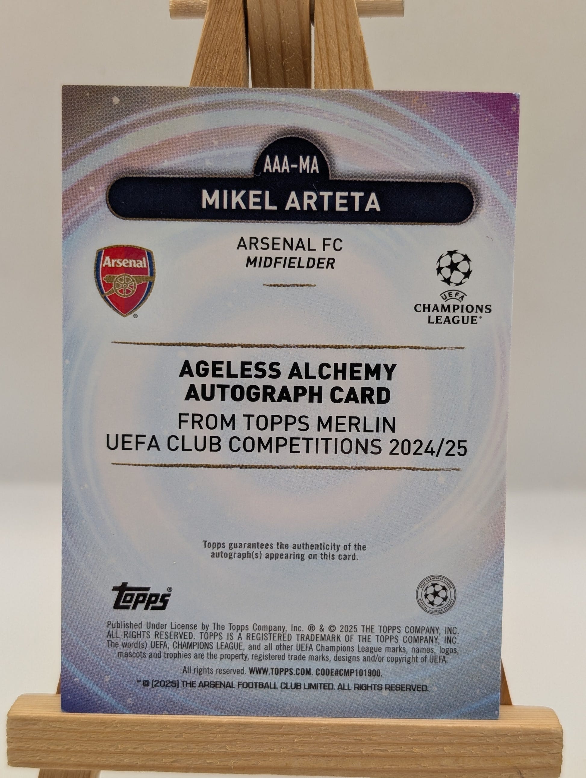 2024-25 Merlin UEFA Club Ageless Alchemy Green Refractor Mikel Arteta AUTO /99 FRENLY BRICKS - Open 7 Days image 3
