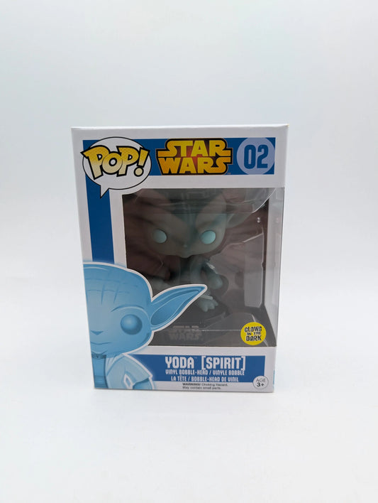 FUNKO POP STAR WARS 02 YODA (SPIRIT) VINYL BOBBLE-HEAD IN BOX GLOWS IN THE DARK FRENLY BRICKS - Open 7 Days