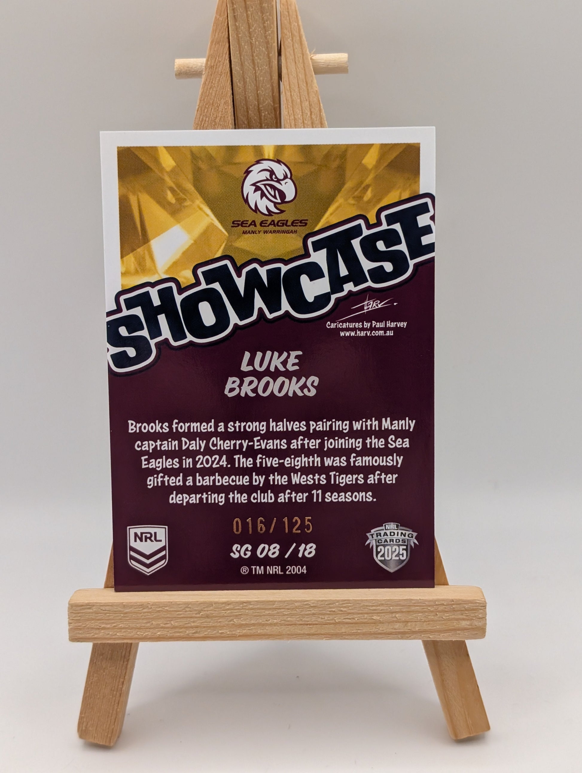 2025 NRL Traders Showcase Caricatures Gold SG08 Luke Brooks Sea Eagles FRENLY BRICKS - Open 7 Days