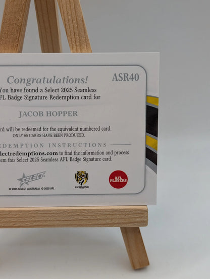 2026 AFL Select Seamless Jacob Hopper AFL Badge Signature Redemption /65 FRENLY BRICKS - Open 7 Days