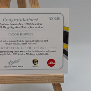 2026 AFL Select Seamless Jacob Hopper AFL Badge Signature Redemption /65 FRENLY BRICKS - Open 7 Days