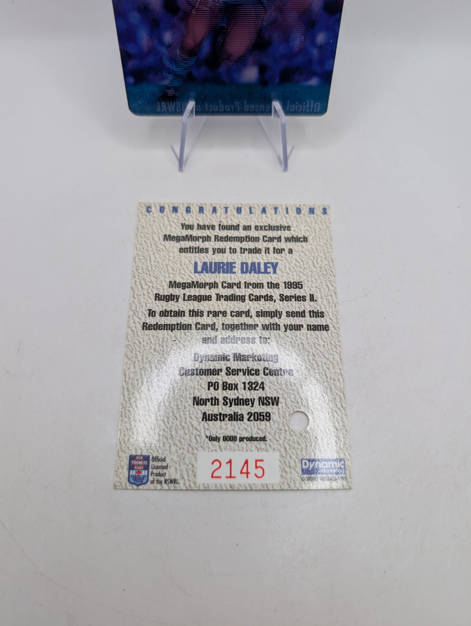 1995 Dynamic Rugby League S2 Megamorph Laurie Daley (Redemption + Megamorph) FRENLY BRICKS - Open 7 Days