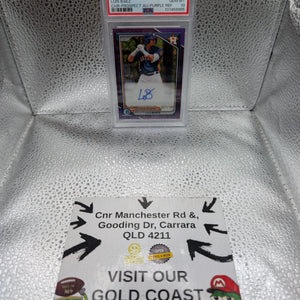 Luis Baez 2024 Bowman Chrome Mega Prospect Purple Mojo Auto /199 #BMA-LB PSA 10 FRENLY BRICKS - Open 7 Days