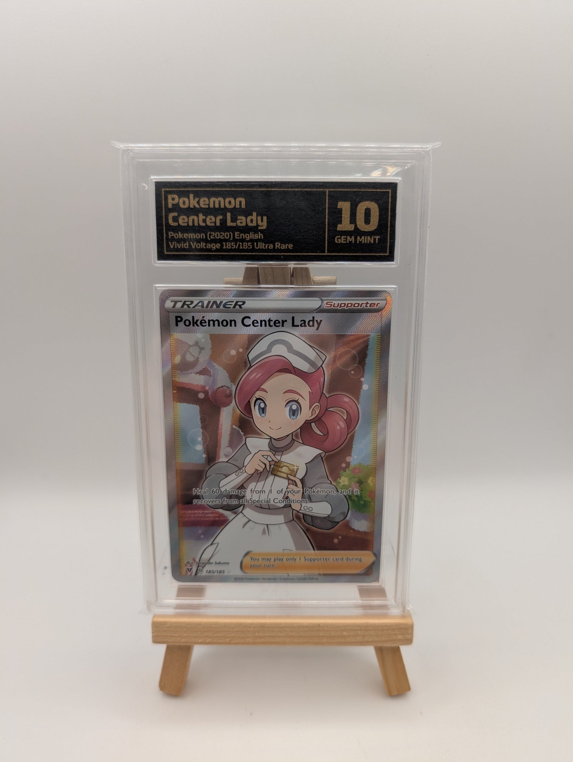 2020 Pokemon SWSH Vivid Voltage Pokemon Center Lady #185/185 Graded 10 FRENLY BRICKS - Open 7 Days