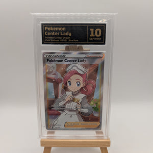2020 Pokemon SWSH Vivid Voltage Pokemon Center Lady #185/185 Graded 10 FRENLY BRICKS - Open 7 Days