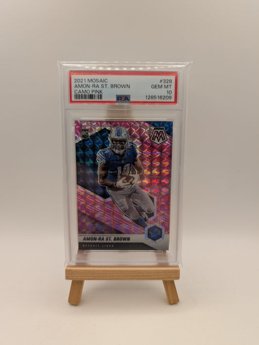 Amon-Ra St. Brown 2021 Panini Mosaic #328 Camo Pink Mosaic Prizm (RC) PSA 10 FRENLY BRICKS - Open 7 Days