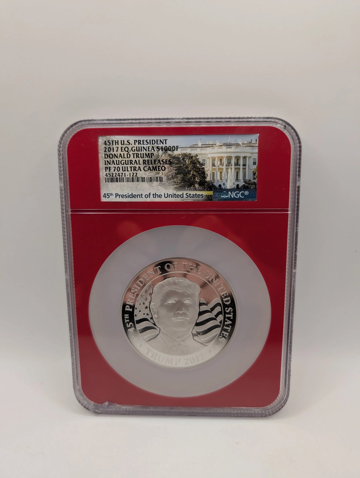 Equatorial Guinea 2017 Silver 1,000 Francos Donald Trump Inaugural Releases NGC Proof-70 UC (Red Frame Holder FRENLY BRICKS - Open 7 Days