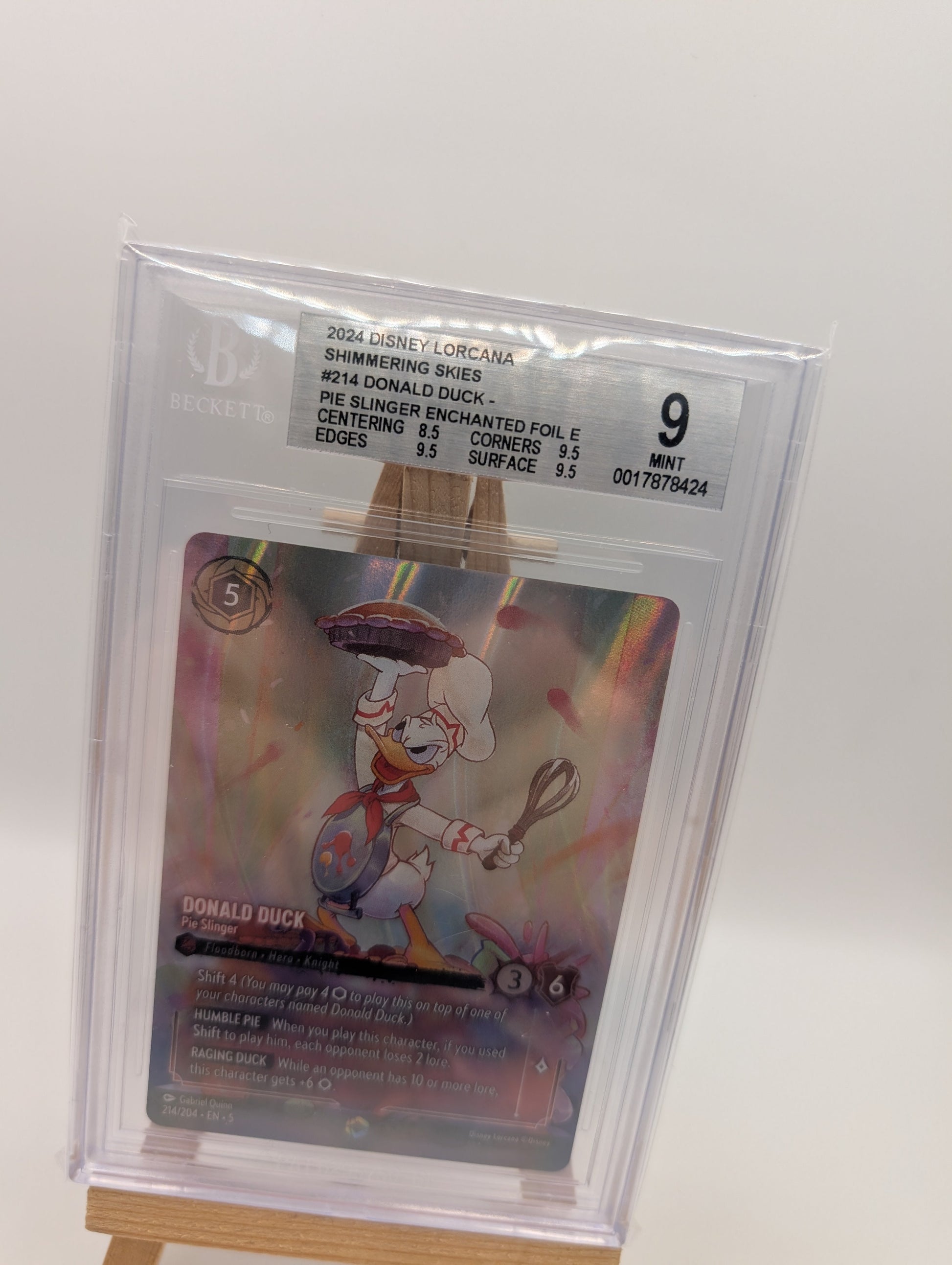 Lorcana Donald Duck - Pie Slinger (Enchanted) NM Holofoil Shimmering Skies BGS 9 FRENLY BRICKS - Open 7 Days