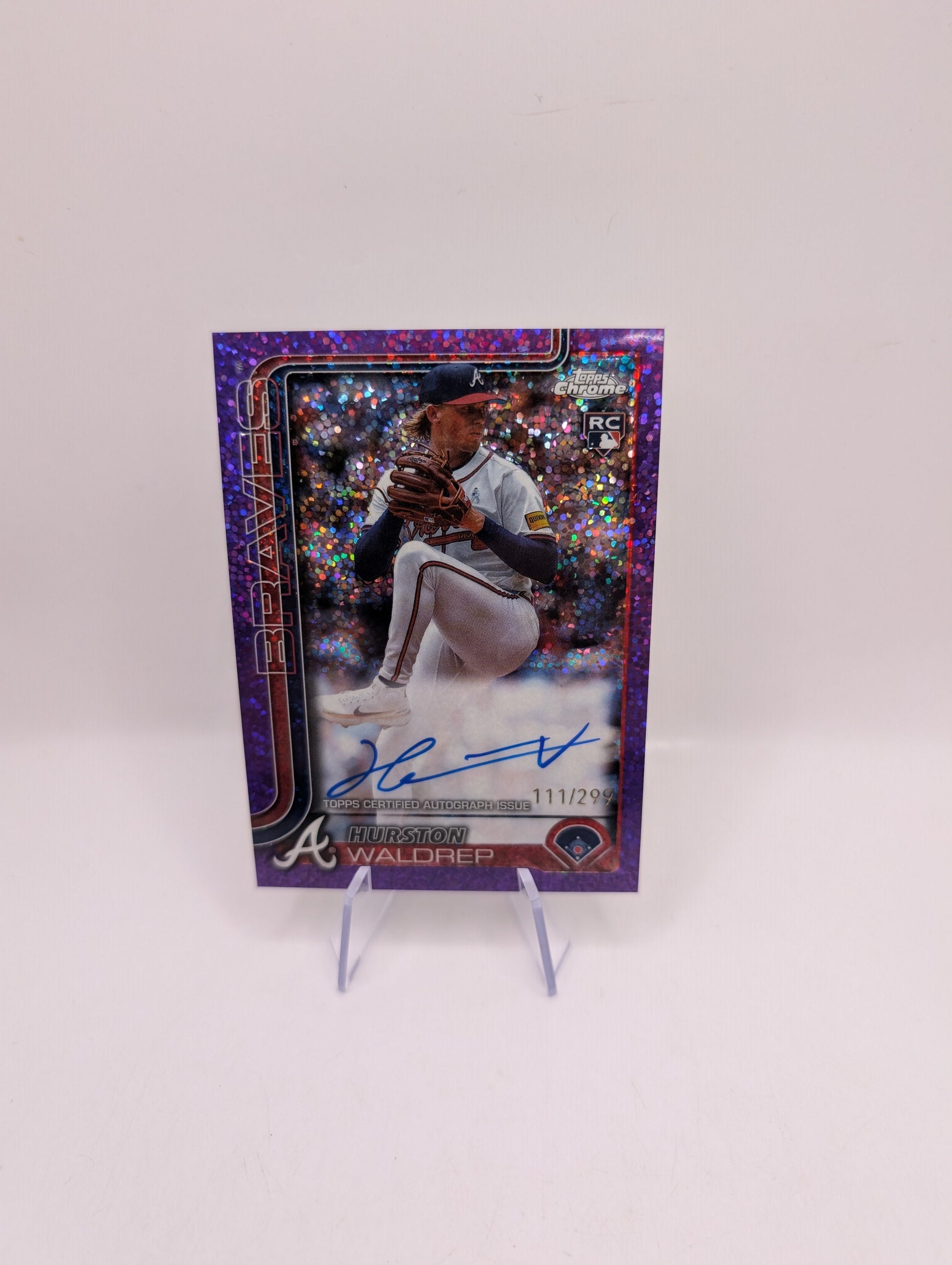 2025 Topps Chrome Baseball Hurston Waldrep Purple Speckle /299 Auto RC Braves FRENLY BRICKS - Open 7 Days