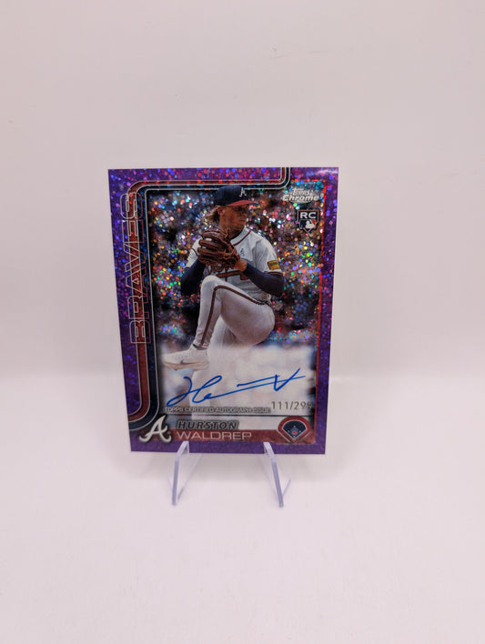 2025 Topps Chrome Baseball Hurston Waldrep Purple Speckle /299 Auto RC Braves FRENLY BRICKS - Open 7 Days