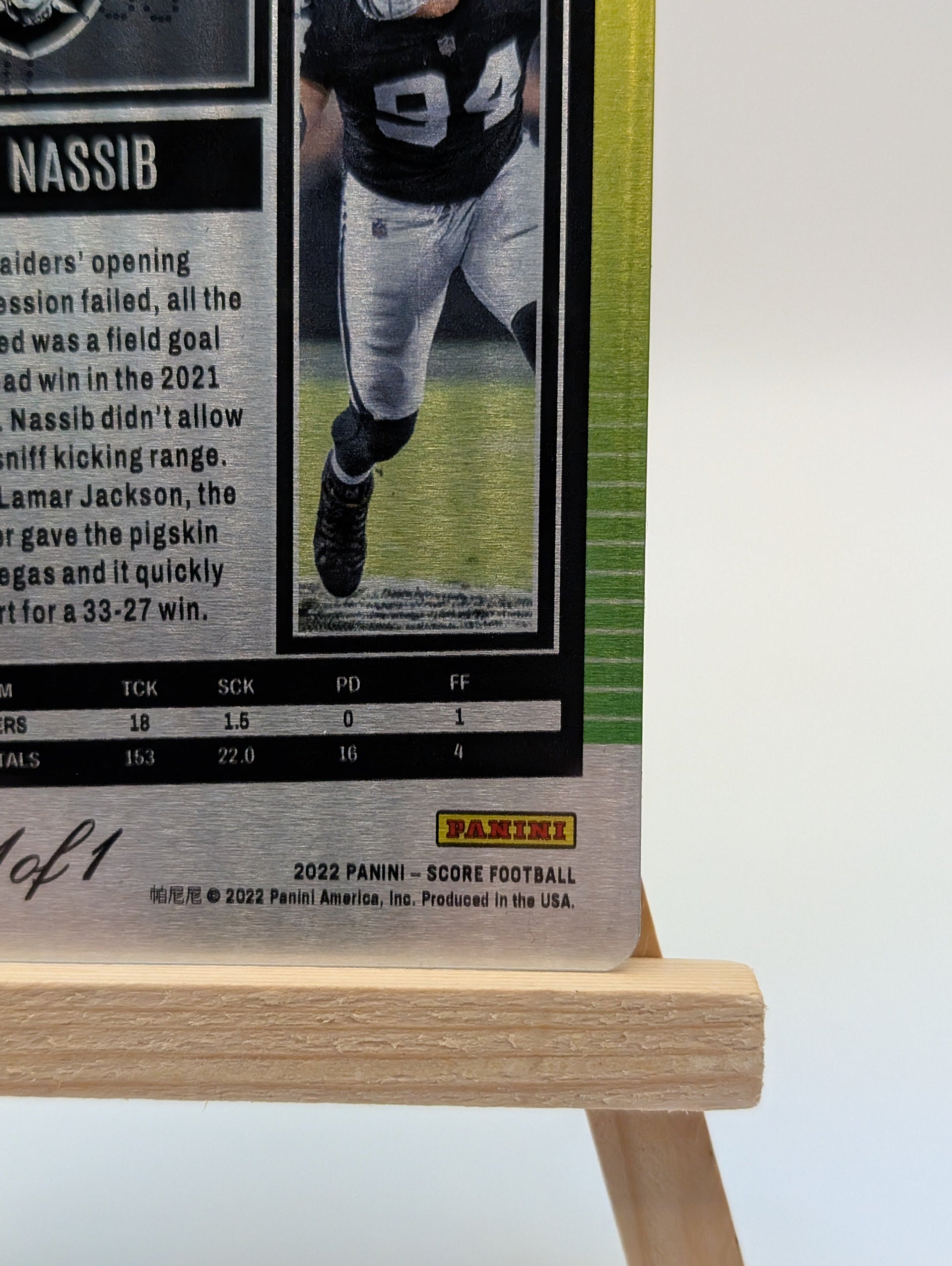 2022 Panini Score Football Carl Nassib 1/1 Raiders NFL Gridiron Card FRENLY BRICKS - Open 7 Days
