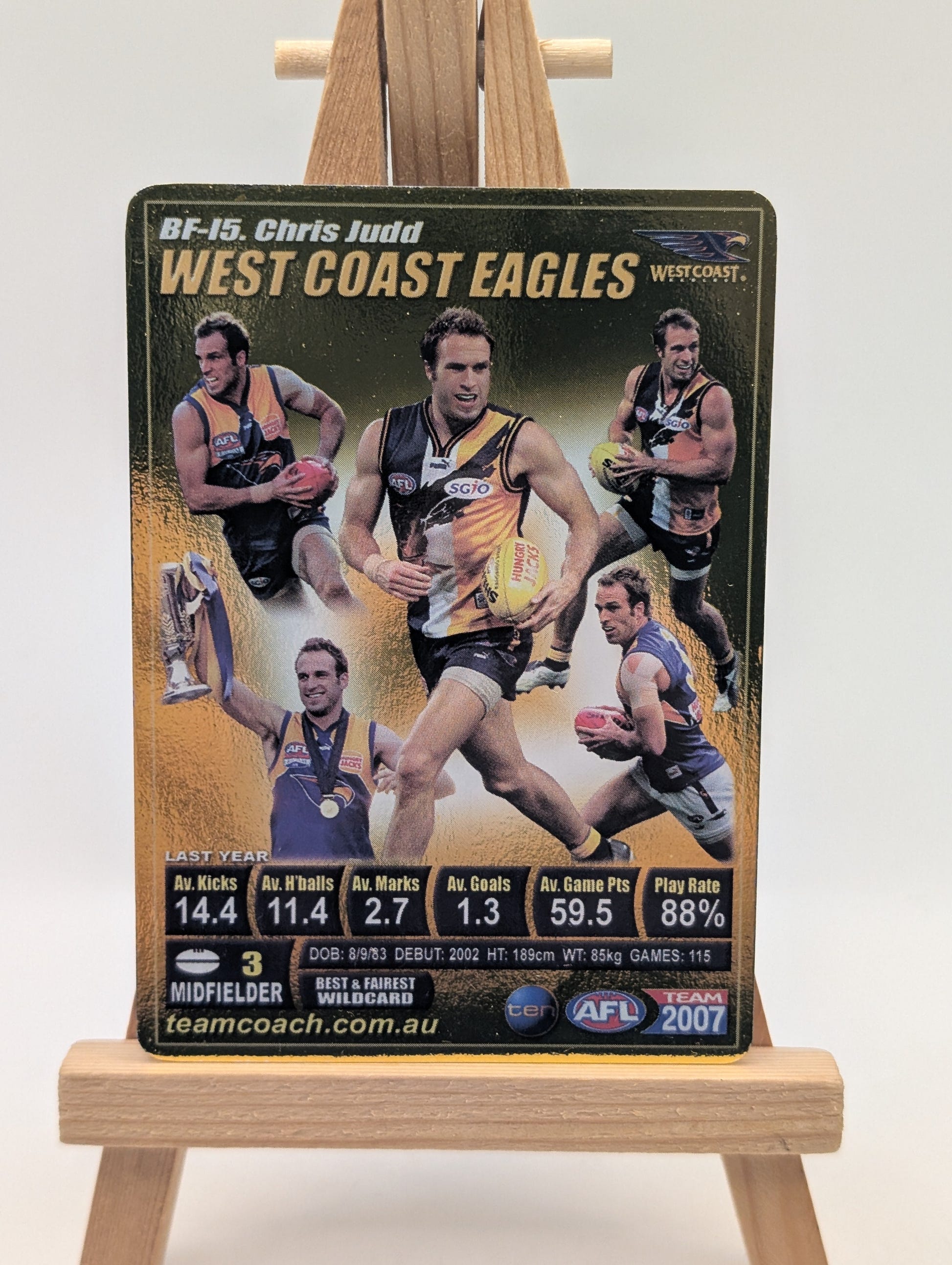 2007 AFL Teamcoach Trading Card GOLD Best & Fairest BF15 Chris Judd FRENLY BRICKS - Open 7 Days image 2