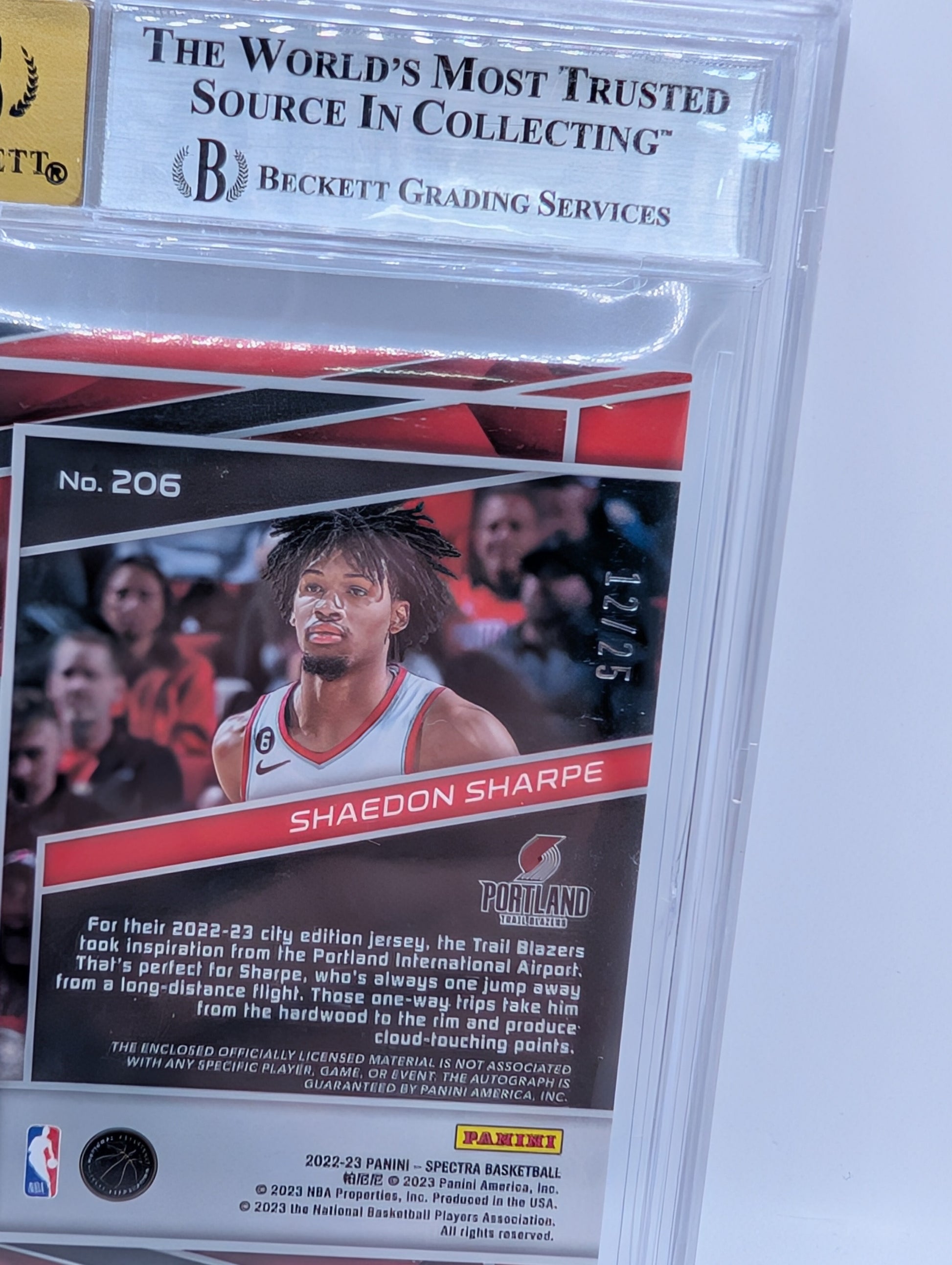 2022-23 Panini Spectra - Rookie Jersey Autographs  #206 Shaedon Sharpe /25 Bgs 9 FRENLY BRICKS - Open 7 Days