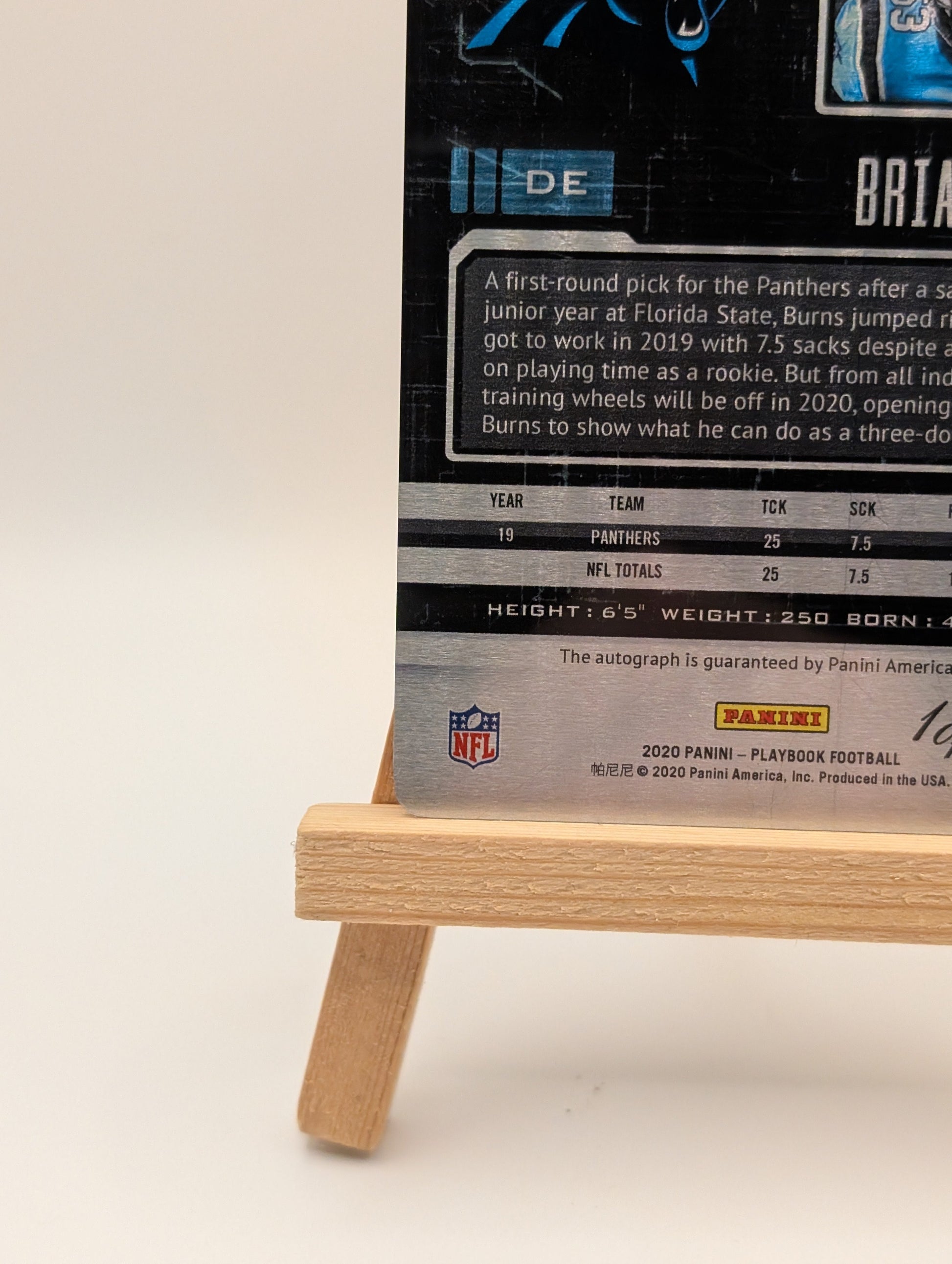 2020 Football Panini Playbook Brian Burns 1/1 Panthers #80 One of One Auto FRENLY BRICKS - Open 7 Days